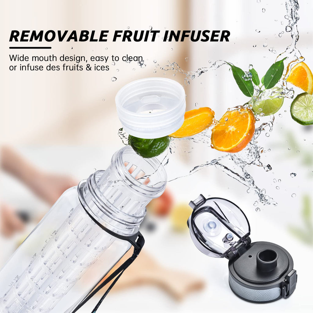 UTEBIT Fruit Infuser Water Bottle, 32 OZ Tea Infuser Bottle, Sports Water Bottle With Straw, BPA Free Leak Proof Tritan Large Water Jug,Men Women's Ideal Fitness Gift Or For Gym, Camping