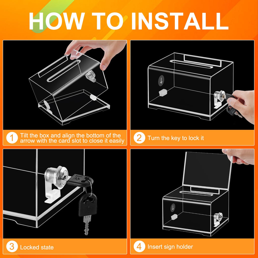 Donation Box with Lock,Suggestion Box with Sign Holder，Clear Ballot Box for Fundraising, Raffle, Tip Jar, School Voting