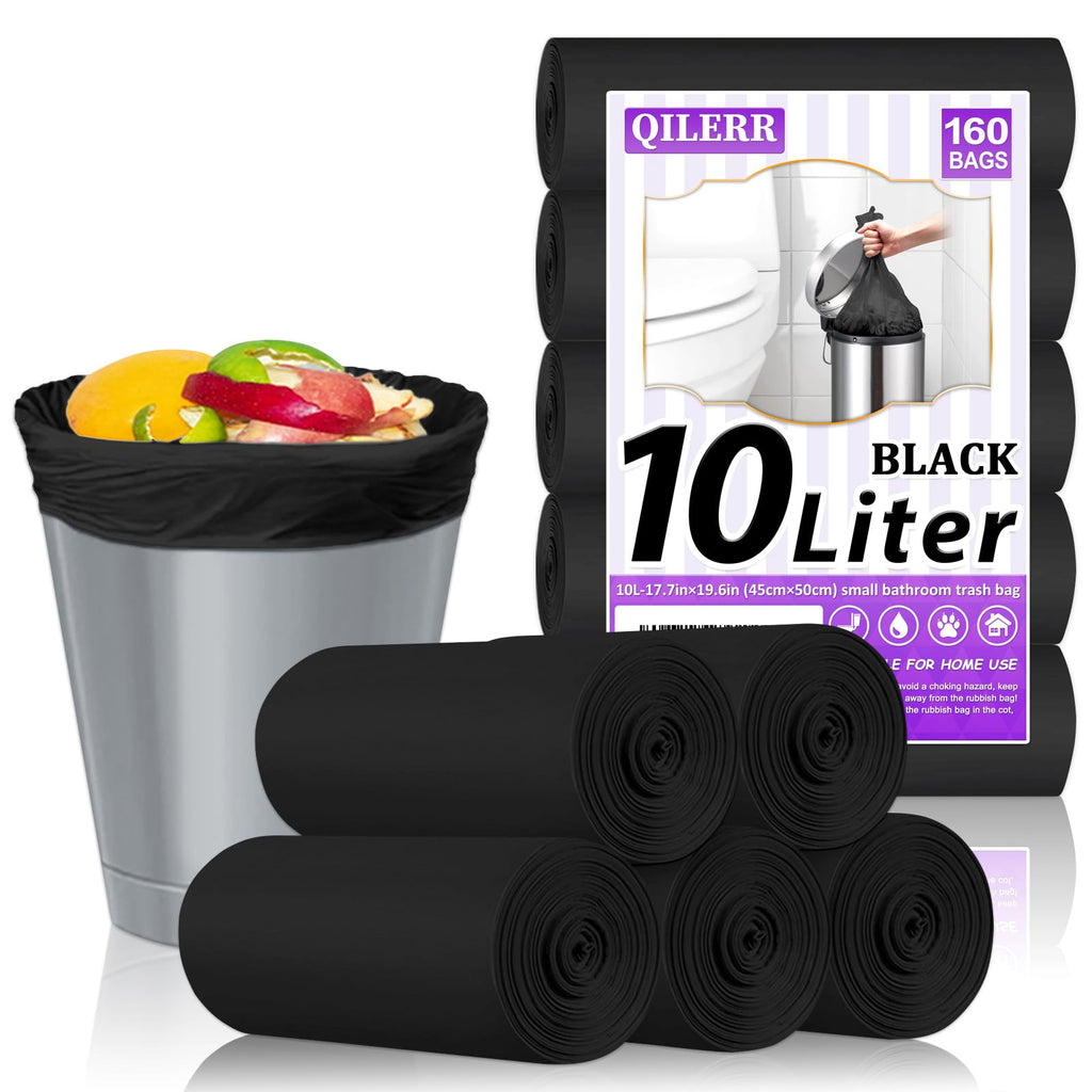 160 Counts Small Garbage Bags 3 Gallon Bathroom Garbage Bags Strong Thicken Strong Compost Bags Anti-Drip Unscented Kitchen Trash Bag for Bedroom,Toilet, Living Room, Office, Fit 10-15l Bin, Black