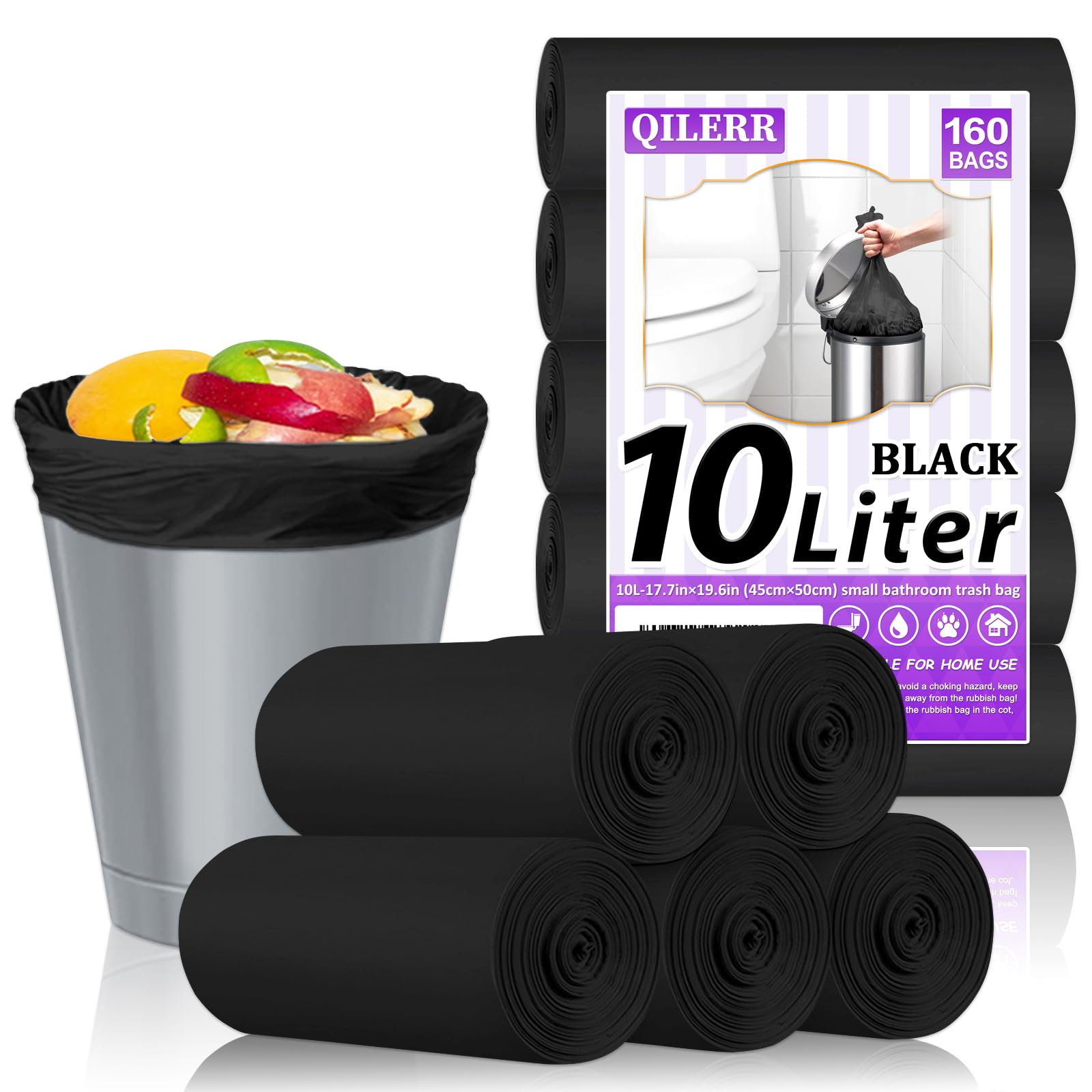 160 Counts Small Garbage Bags 3 Gallon Bathroom Garbage Bags Strong Thicken Strong Compost Bags Anti-Drip Unscented Kitchen Trash Bag for Bedroom,Toilet, Living Room, Office, Fit 10-15l Bin, Black