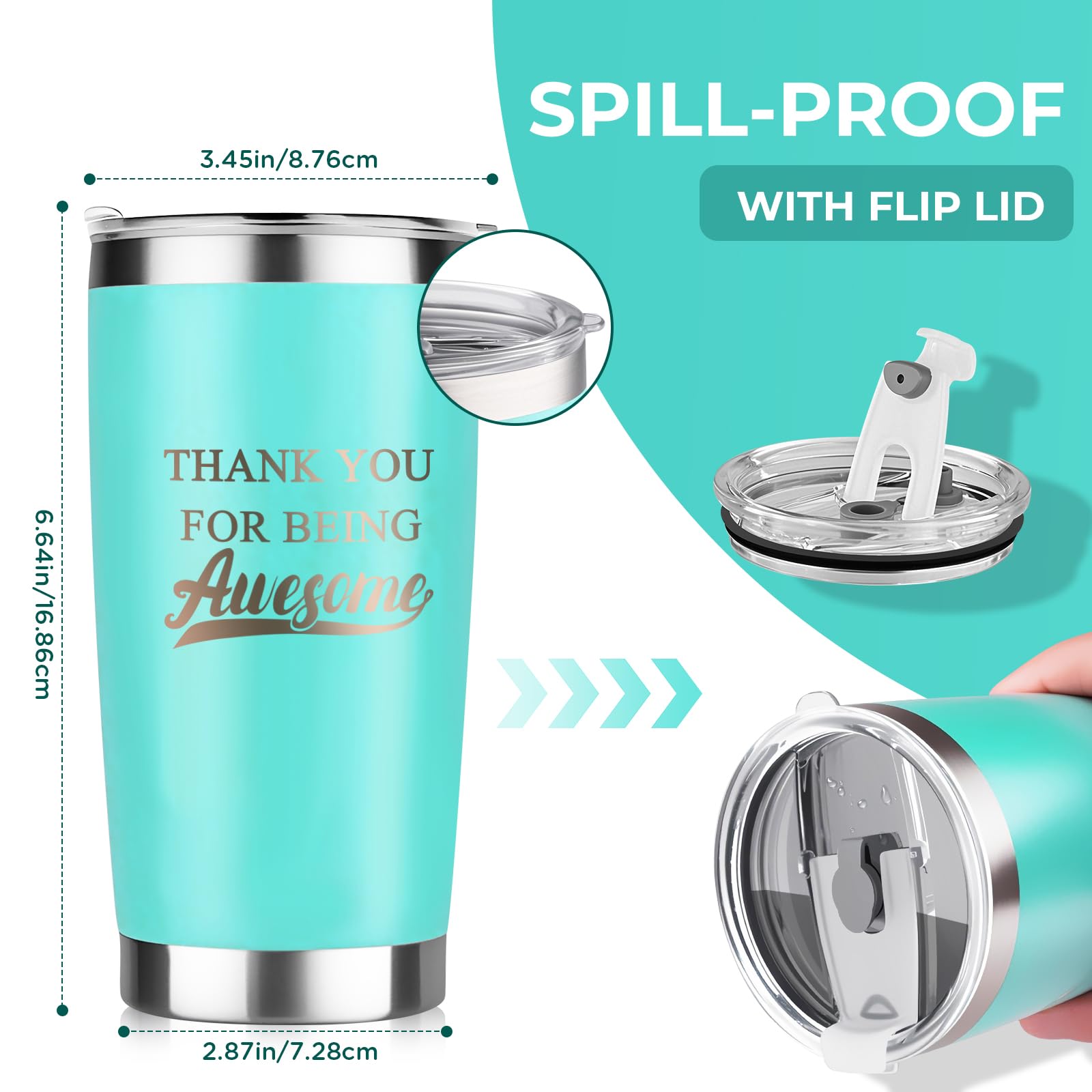 Thank You Gifts for Women, Employee Appreciation Gift, Office Gift for Female Coworkers Manager Boss Lady, Leakproof Stainless Steel Insulated Tumbler with Lid and Straw | 20oz (Mint)