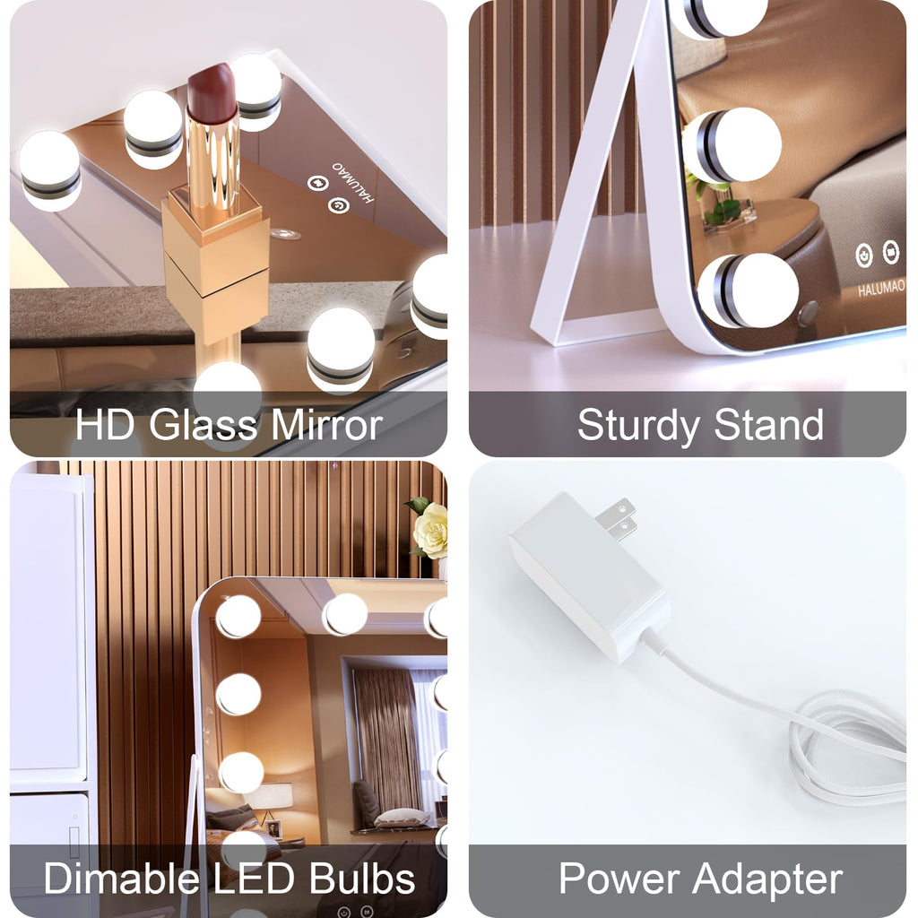 14.6" Vanity Makeup Mirror with Lights, Hollywood Mirror with 11 Dimmable LED Bulbs,3 Color Modes,Touch Control