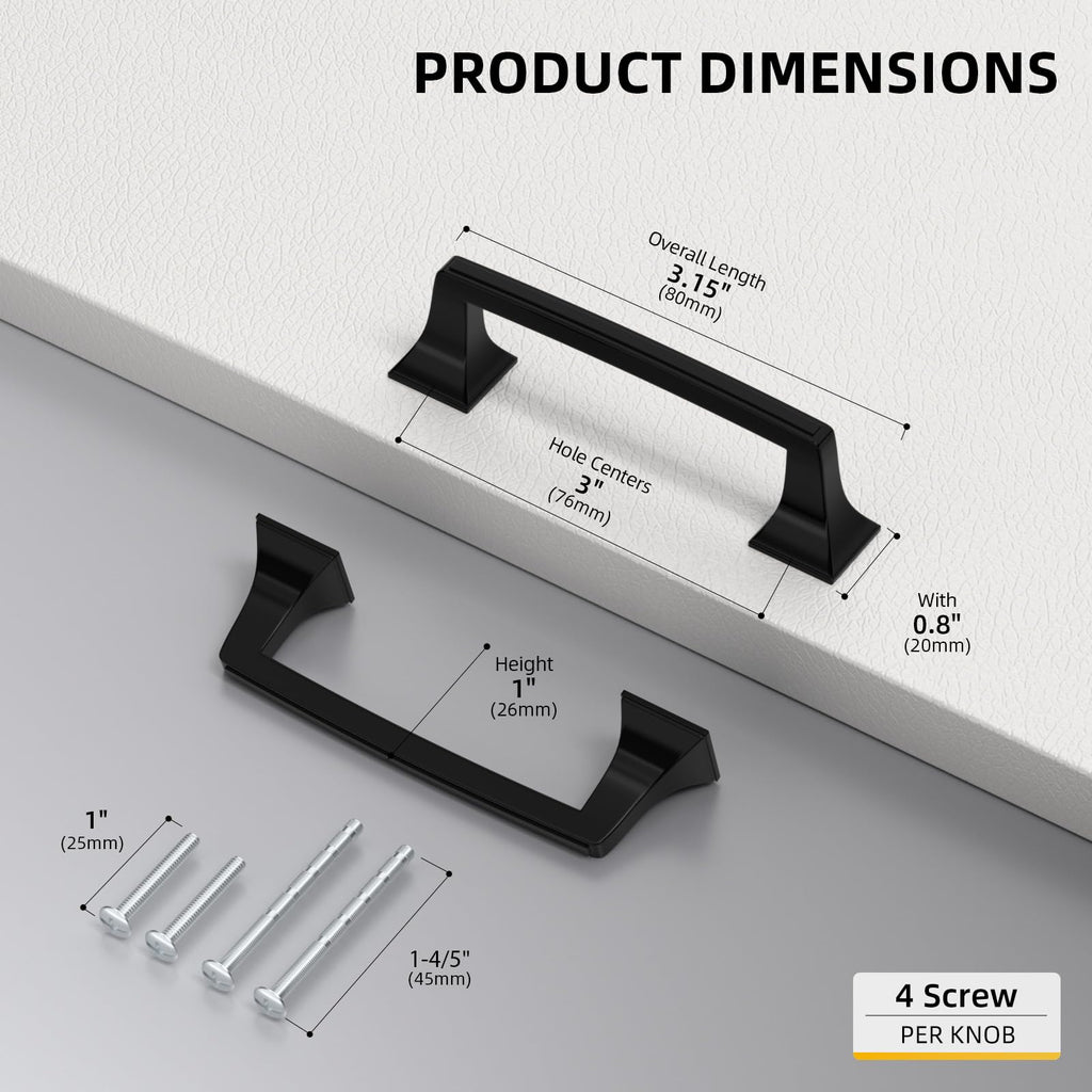 goldenwarm Black Cabinet Handles 3 inch Drawer Pulls,10 Pack - Kitchen Cabinet Hardware Black Drawer Pulls Cupboard Door Handles Black Drawer Handles Solid Kitchen Cabinet Hardware