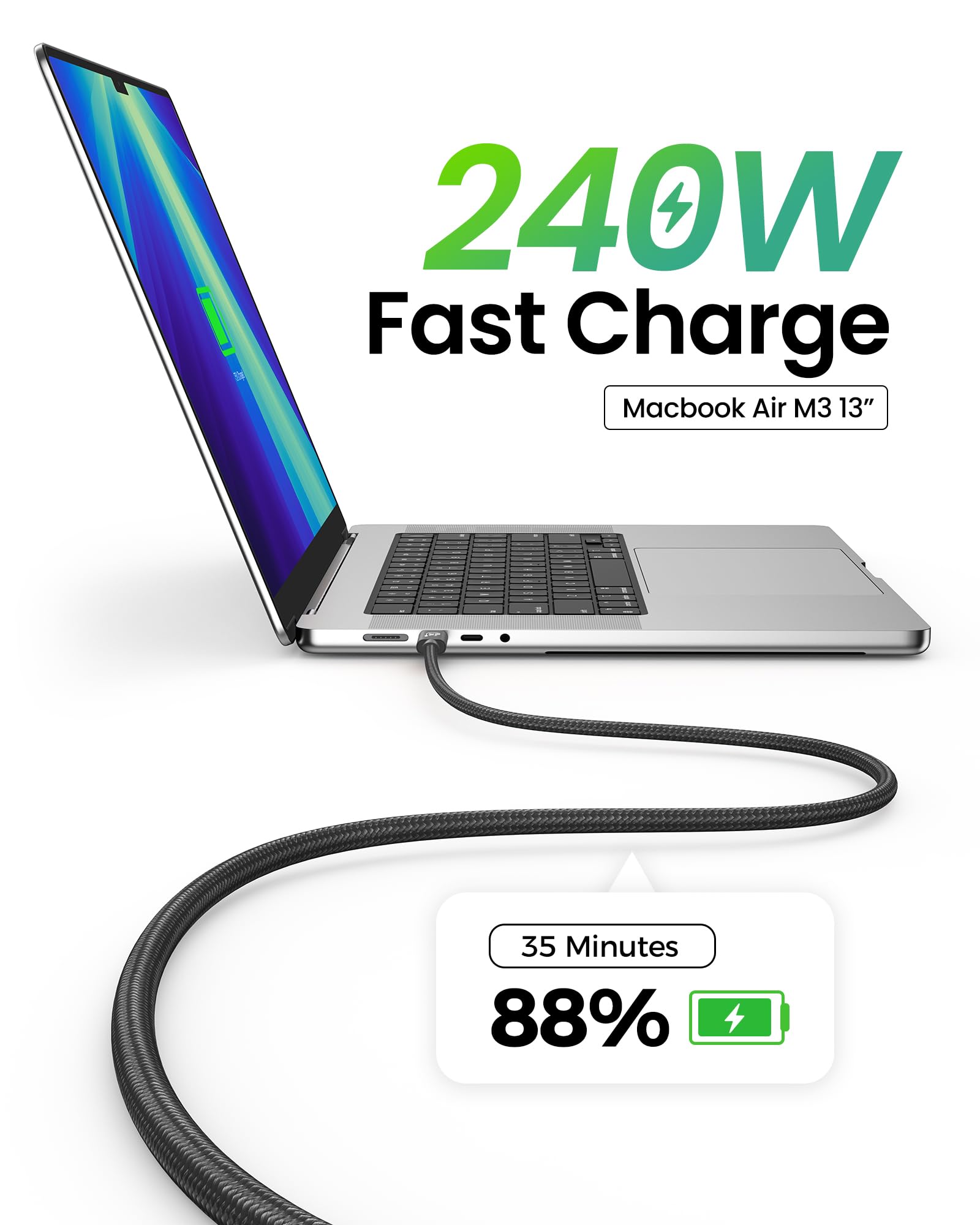 Fitee Thunderbolt 5 Cable Compatible, 80Gbps(6Gb/s) USB4 Cable, 120Gbps Video Bandwidth, Dual 8K/6K@60Hz, 4K@480Hz, 240W, Compatible for Thunderbolt 4/3, PSSD, MacBook M4 Pro, Dock, eGPU, 3.3FT/1M