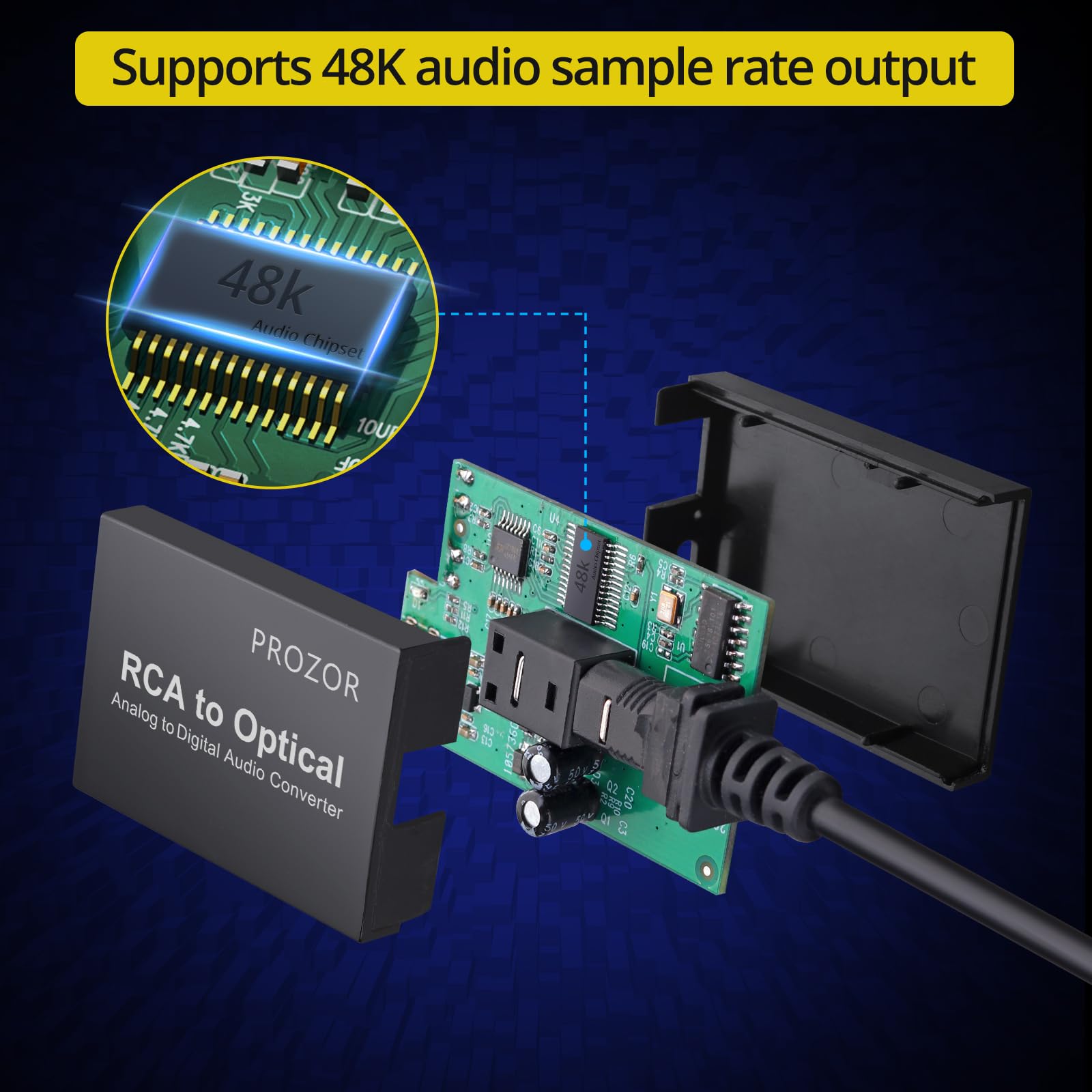 PROZOR Analog to Digital Audio Converter - RCA to Digital Toslink SPDIF Optical Audio Adapter with Optical Cable for Turntable CD DVD to Soundbar