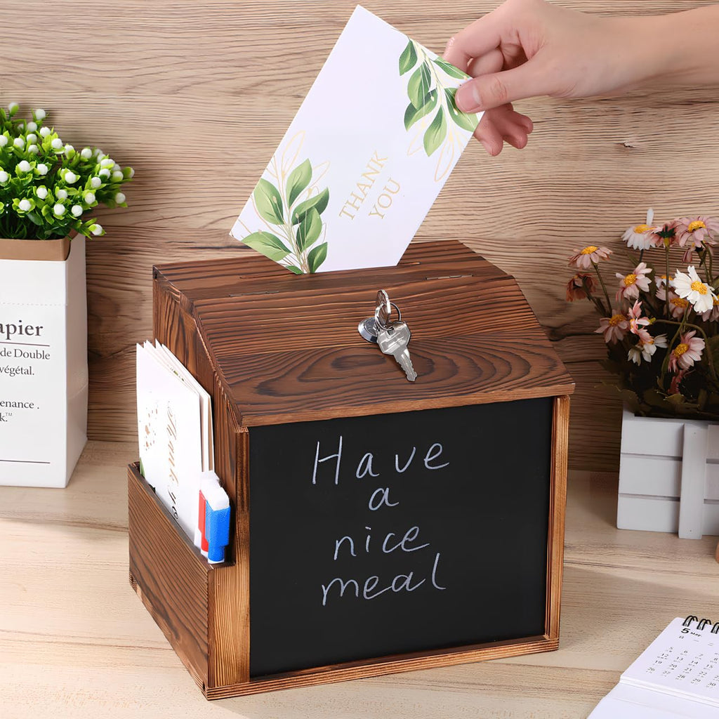 Artibetter Wooden Suggestion Box Fundraising Brochure Box for Complaint Voting Collection Suggestion Holder with Lock and Key for Freestanding or Wall Mounted 8.2"X7.8"X6.5"