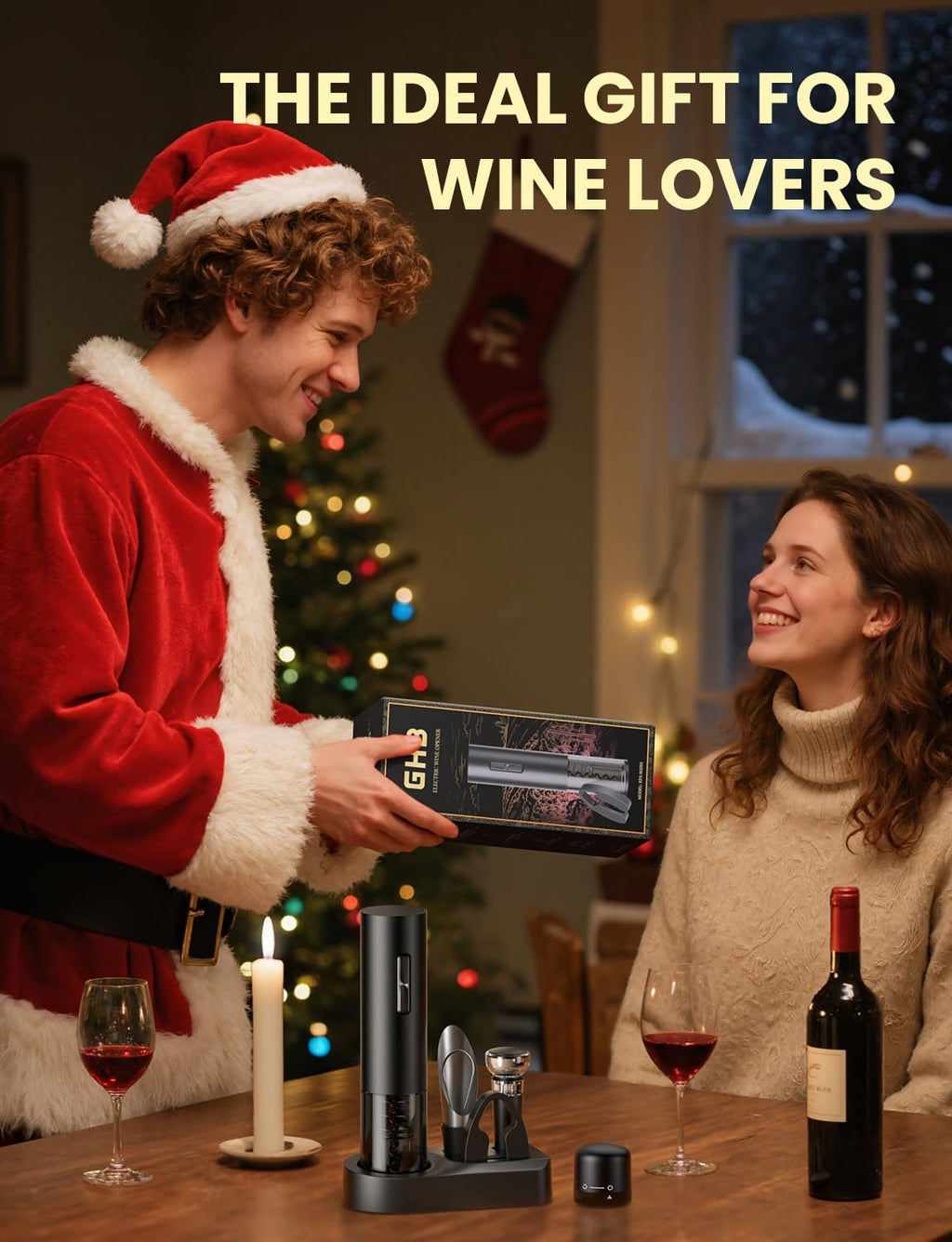 GHB Wine Opener Electric Wine Bottle Opener Rechargeable Cordless, Automatic Corkscrew Wine Opener for Home Kitchen Party Bar Gifts for Men