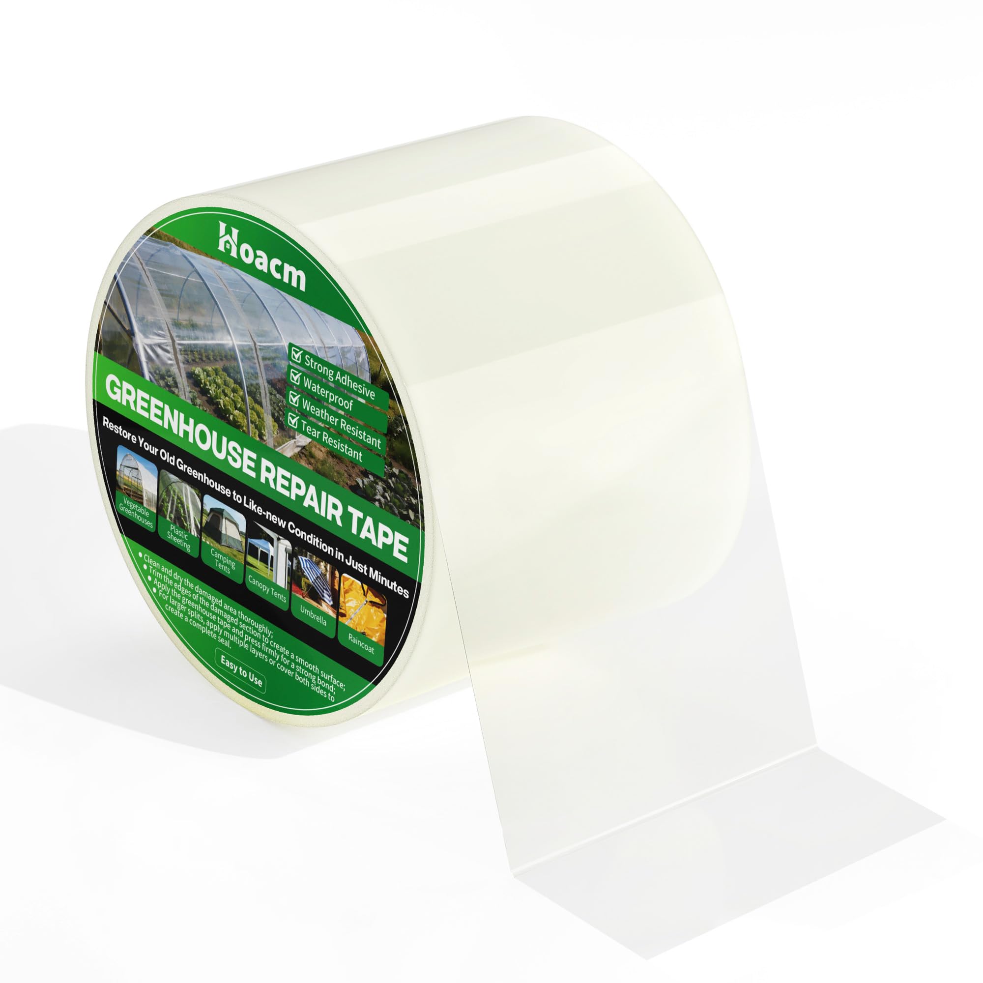 Hoacm Greenhouse Repair Tape Clear- Heavy Duty Waterproof & UV Resistant, Clear Poly Patch Tape for Greenhouse Plastic Film, RV Awnings, Tarp and Tent, 5.5 mil Thickness (3.15IN x 72.2FT)
