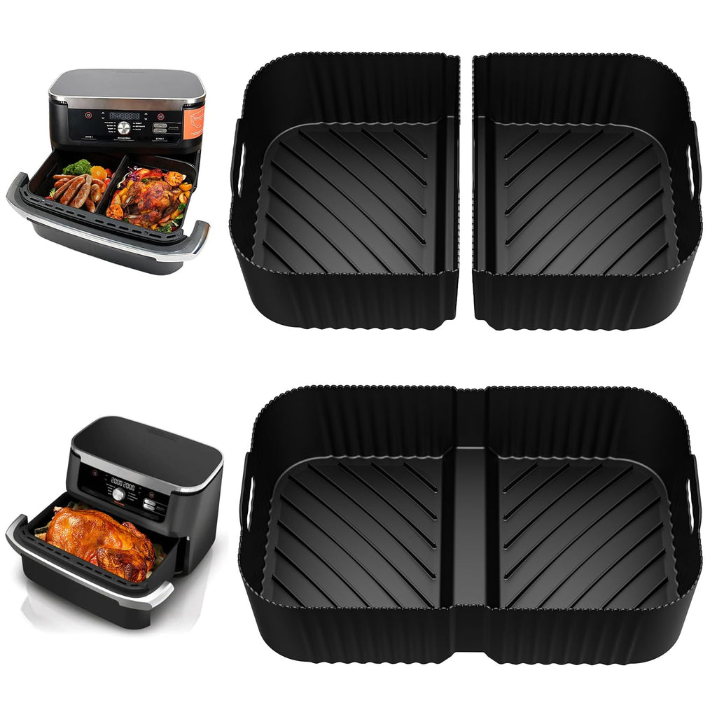 HOMELYLIFE Air Fryer Silicone Liners for Ninja DZ071C 7-QT DualZone Megazone Air Fryer, 2 Pcs Liners for Dual 3.5QT Baskets and 1 Pcs Liner for 7-QT Megazone Basket, 3 PCS Air Fryer Accessories