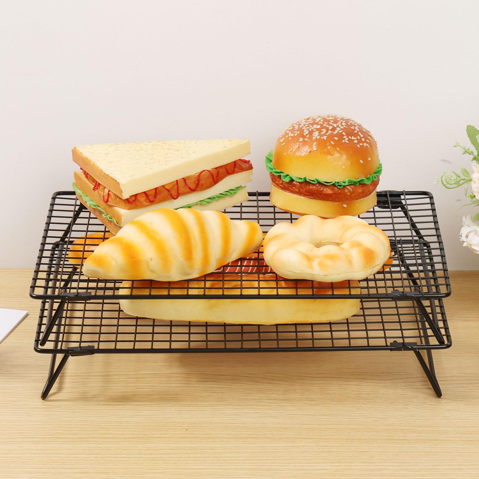 2 Pcs Cooling Rack for Baking and Cooking 13.4x9.4 inch , Carbon Steel Stackable Cookie Cooling Rack with Collapsible Legs , for Grilling, Wire rack for baking sheet Baked Goods Cake Cookie gadgets