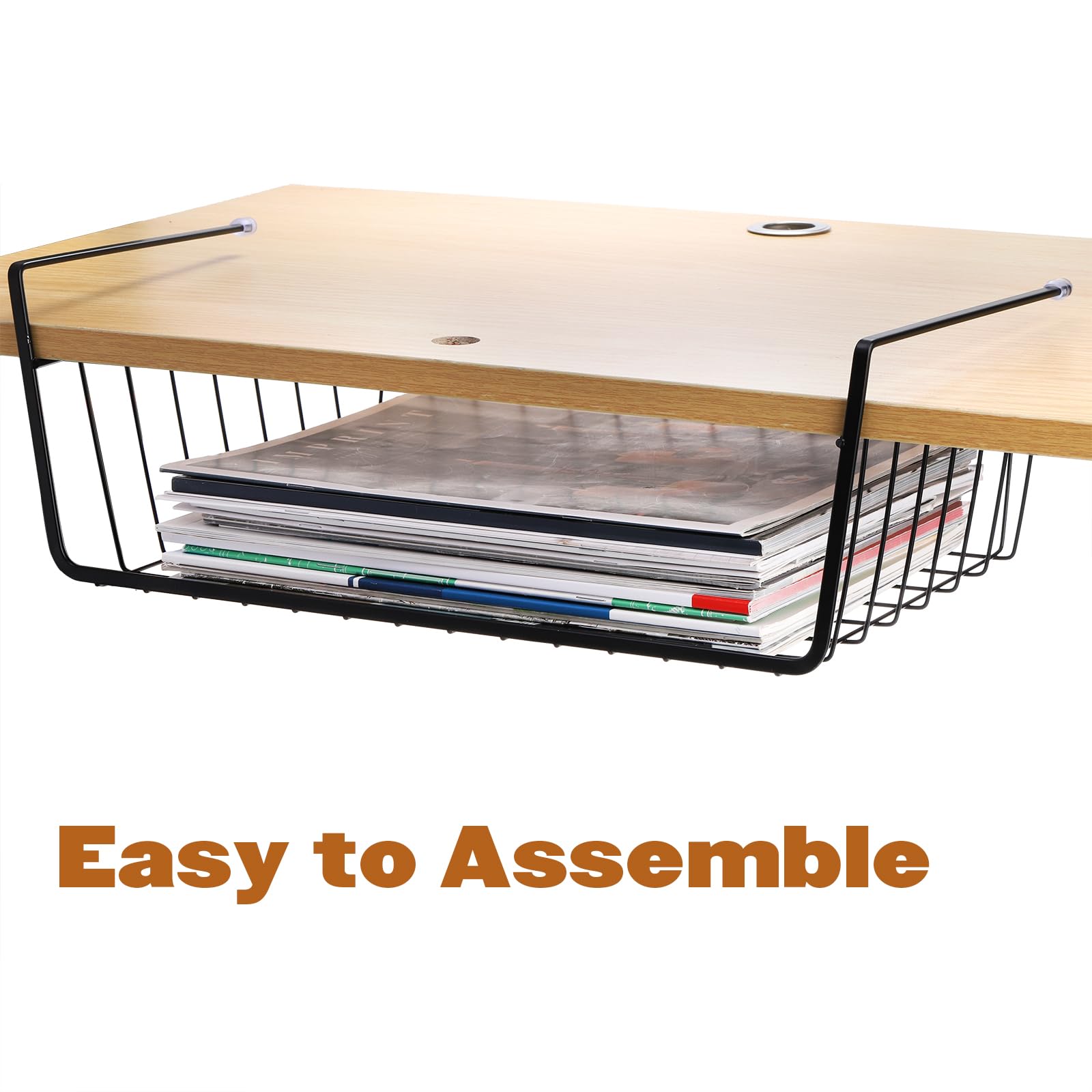 Tebery 2 Pack Black Under Cabinet Storage Shelf Wire Basket Organizer Fit Dual Hooks for Kitchen Pantry Desk Bookshelf