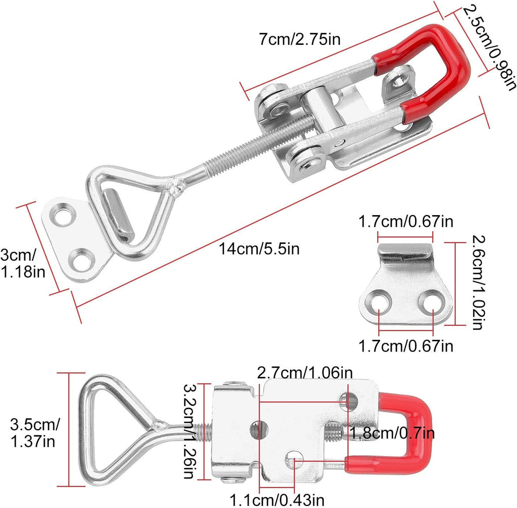 E-TING 4 Pack Heavy Duty 4002 Toggle Latch Clamp, Adjustable Toggle Clamp Latch with Lock Hole,485 Lbs Holding Capacity Pull Latch for Smoker Door, Box Case Trunk, Lid, Jig (with 20PCS Screws)