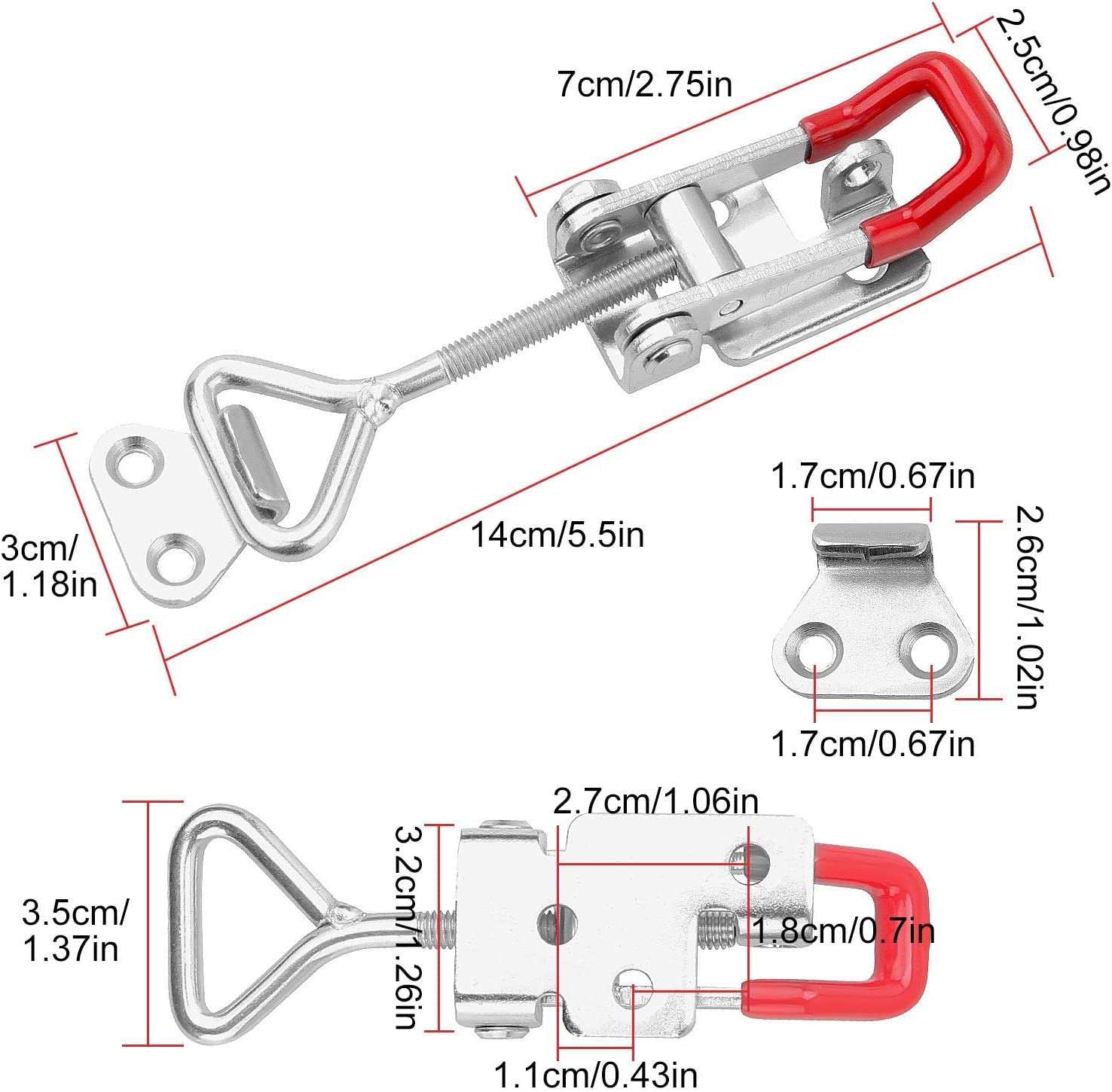 E-TING 4 Pack Heavy Duty 4002 Toggle Latch Clamp, Adjustable Toggle Clamp Latch with Lock Hole,485 Lbs Holding Capacity Pull Latch for Smoker Door, Box Case Trunk, Lid, Jig (with 20PCS Screws)
