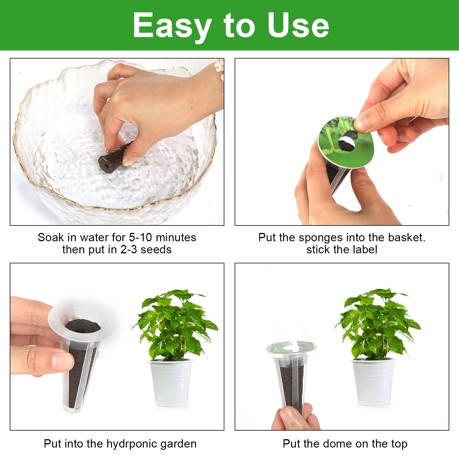 120 Pcs Seed Pods Kit for Aerogarden, Hydroponic Grow Anything Kit for Seed Starting System with 30 Grow Sponges,30 Grow Baskets, 30 Pod Labels,30 Planting Domes