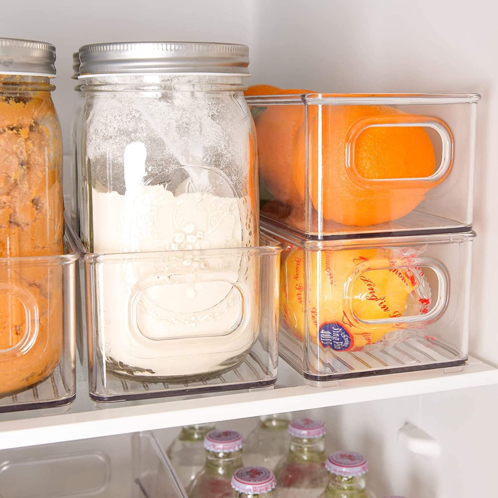 8 Pack Stackable Fridge Organizers, Clear Pantry Organizers and Storage Plastic Small Food Storage Bins Freezer Organizer Containers with Handle for Shelves Countertop Cabinet,10"L X 4"W X 3"H