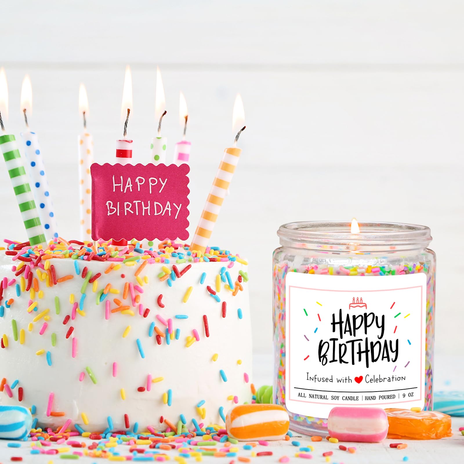 Homsolver Happy Birthday Candles Gifts for Women - Vanilla Birthday Cake Scent with Sprinkles Birthday Gifts for Women - Birthday Candles for Women, Happy Birthday Aromatherapy Candles Handmade