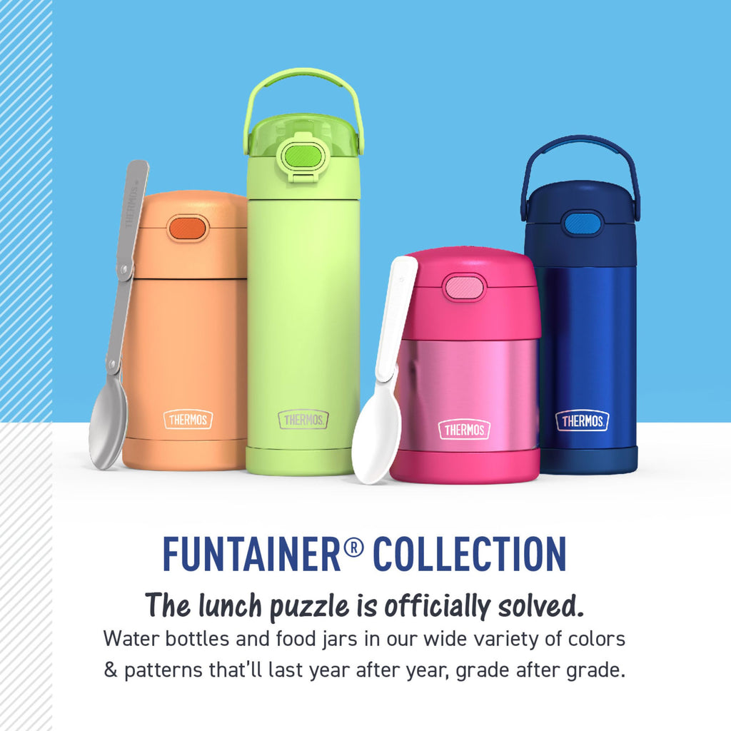 THERMOS FUNTAINER 10 Ounce Stainless Steel Vacuum Insulated Kids Food Jar with Spoon, Daring Dinos