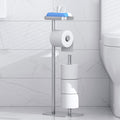 Kitsure Toilet Paper Roll Holder Free Standing – Rustproof Metal Toilet Paper Stand for 4 Rolls with Anti-Slip Base and Shelf for Phone & Small Items, Silver, 63.0 x 23.5 x 15.0 cm