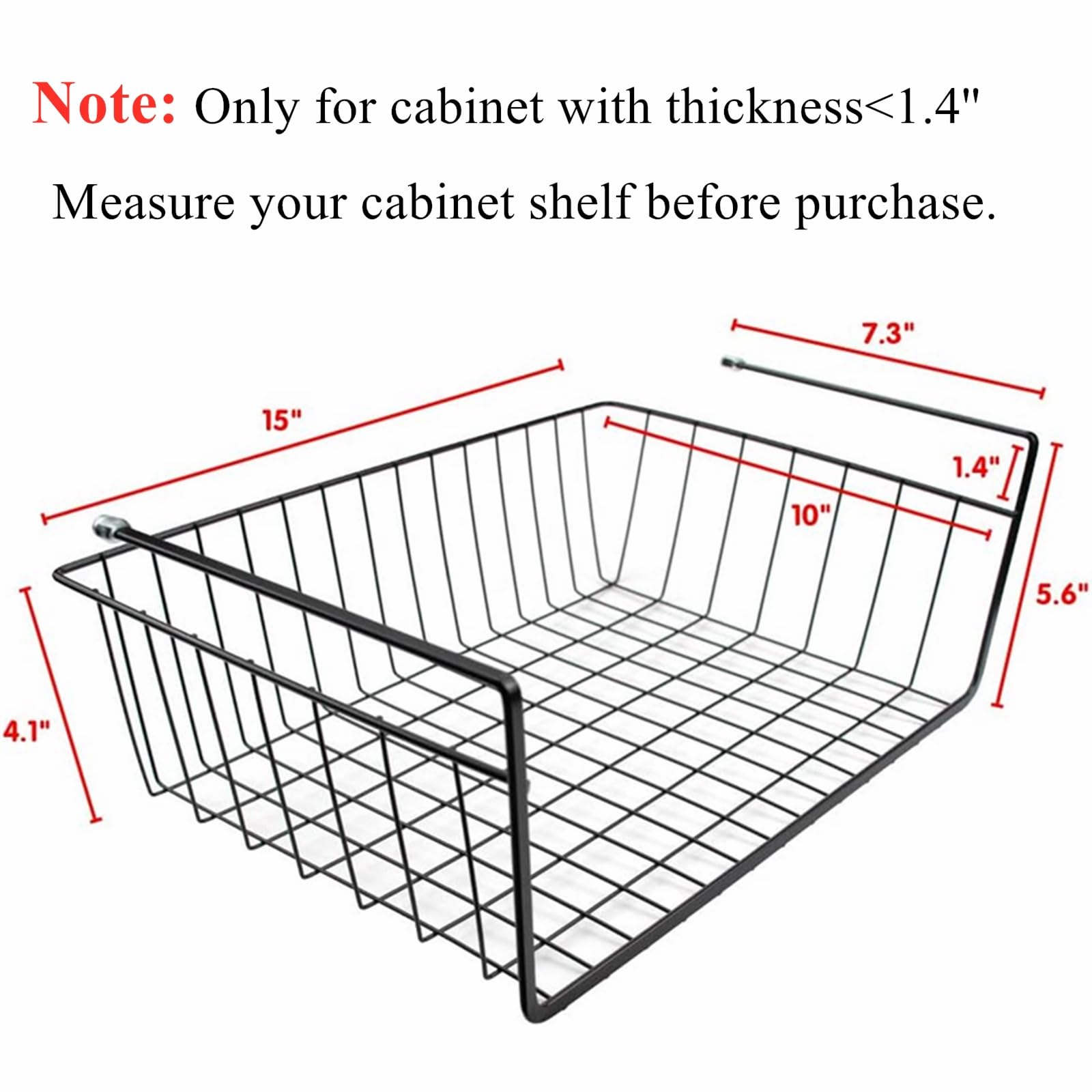 Tebery 2 Pack Black Under Cabinet Storage Shelf Wire Basket Organizer Fit Dual Hooks for Kitchen Pantry Desk Bookshelf