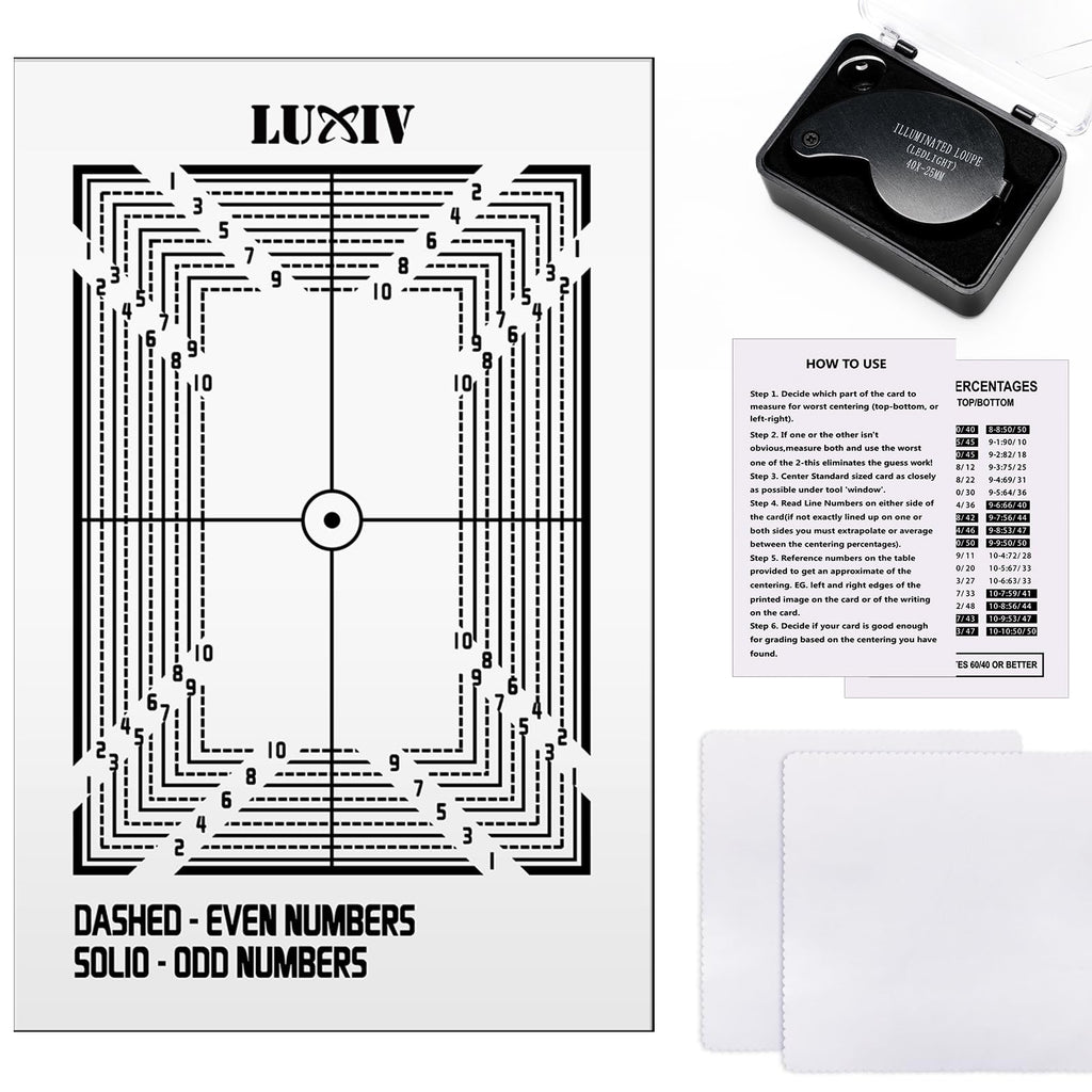 Luxiv Card Grading Centering Tool Kit, Card Center Tool with 30X Magnifying Implement, 2 Pcs Clean Cloth, Right Angle