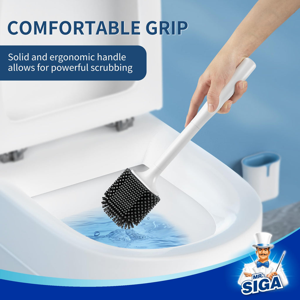 MR.SIGA Toilet Brush and Holder Set, Wall Mounted, Compact, White, 1 Pack