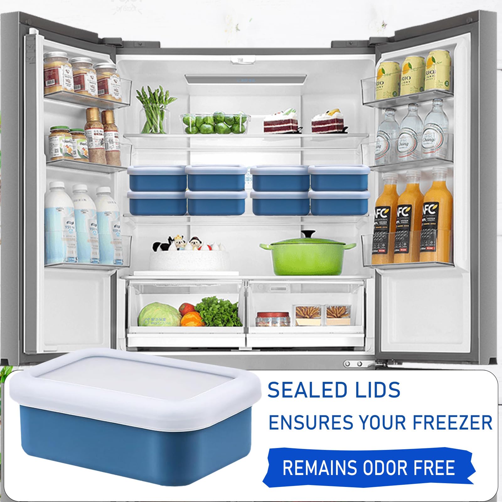 Silicone Soup Freezer Containers with Lid,8 Pcs 1 Cup Silicone Freezer Trays,Reusable Food Preserving Tray Freezing Trays for Storing and Freezing Soup, Sauce, Broth and Ice