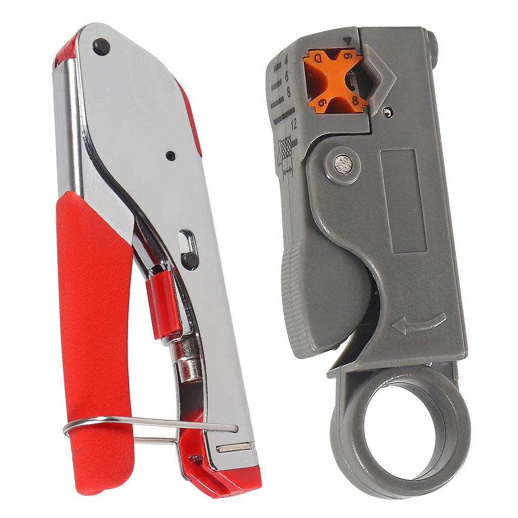 Coax Cable Crimper Tool Kit Coaxial Compression Tool Fitting Wire Stripper with 5PCS RG6 F Type Connector + 5PCS RG6 Coax Cable Extender