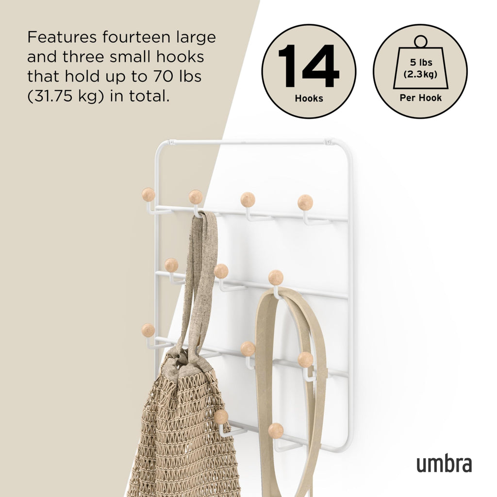 Umbra Estique Over The Door Coat Rack & Multi-Use Organizer, for Coats, Bags, Hats & More, White/Natural