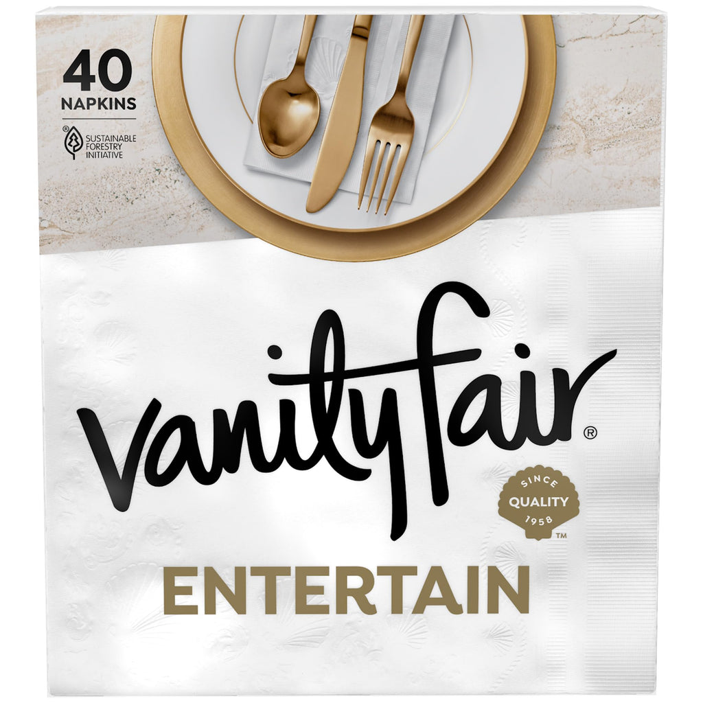Vanity Fair Entertain Paper Napkins, 40 Count, Disposable Napkins Made for Entertaining and Events
