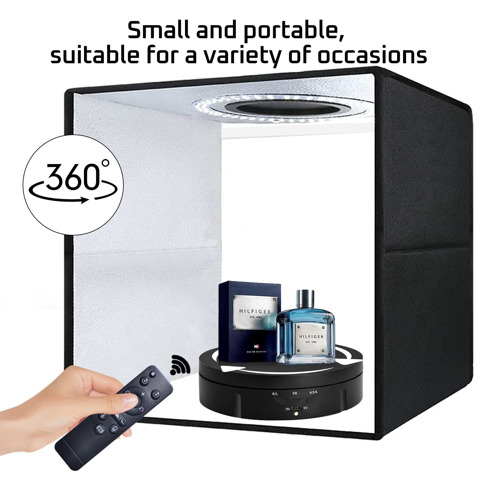 JAYEGT 3 in1 Motorized Rotating Display Stand with 5.74 /7.08/ 8.66 inch Replacement Cover，Max 22lbs Load，360 Electronic Turntable for Photography Products (3 in1 / Black/ With Remote controller)