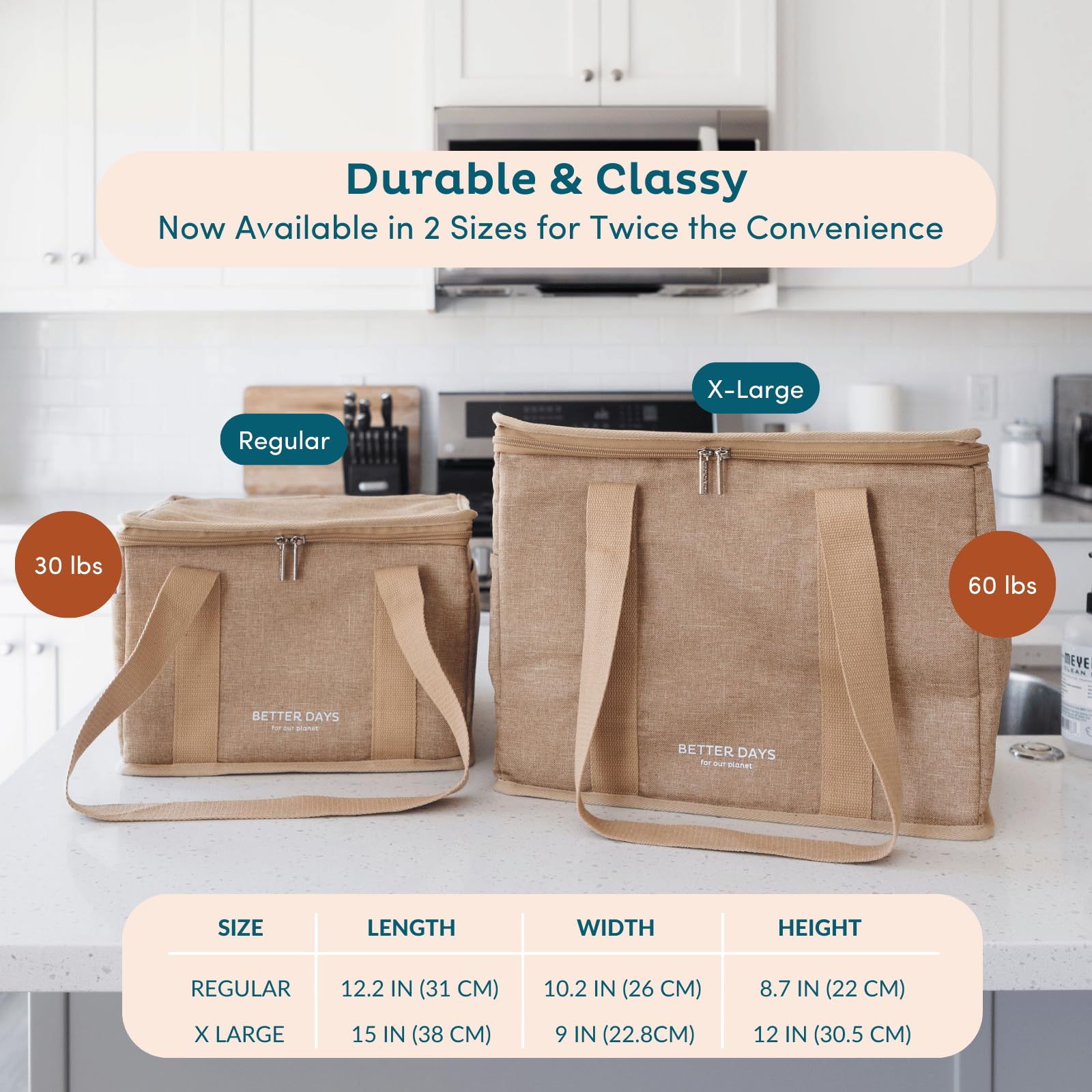 Nook Theory Insulated Grocery Bags, X-Large Reusable Grocery Bag with Zipper, Leak Proof Cooler Bag for Frozen and Hot Food, Perfect for Picnic and Travel (Deep Blue)