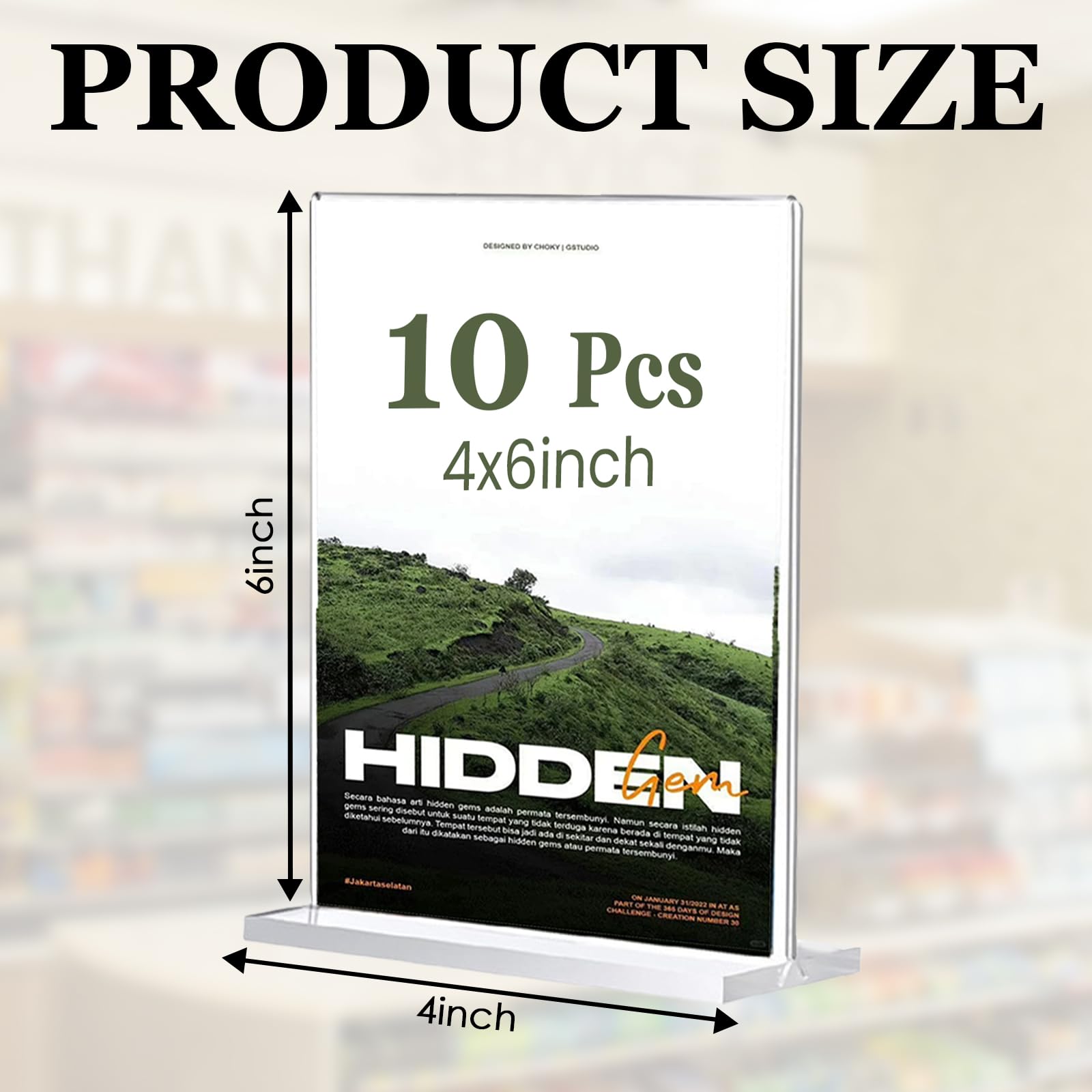 Hyuetrsa 10Pcs Clear Acrylic Sign Holder Clear Flyer Display Holder, 4×6inch Double-Sided Tabletop Display Stand for Flyers, Menus, Posters, Photos & Ads