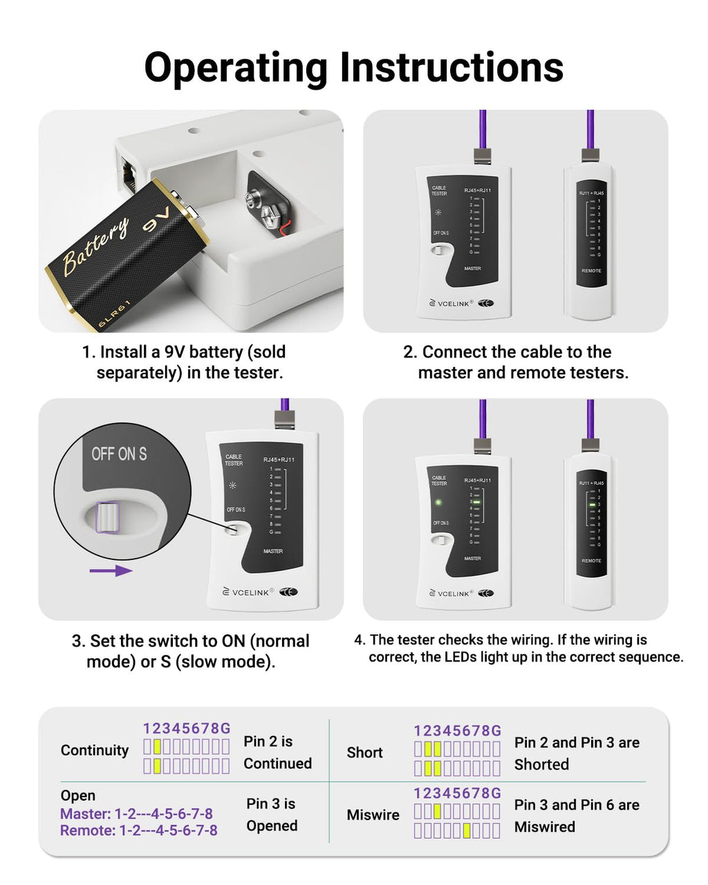 VCELINK Network Cable Tester, RJ45 Ethernet Cable Tester for Cat6/Cat5/Cat7 LAN Cable & RJ11 Phone Cable