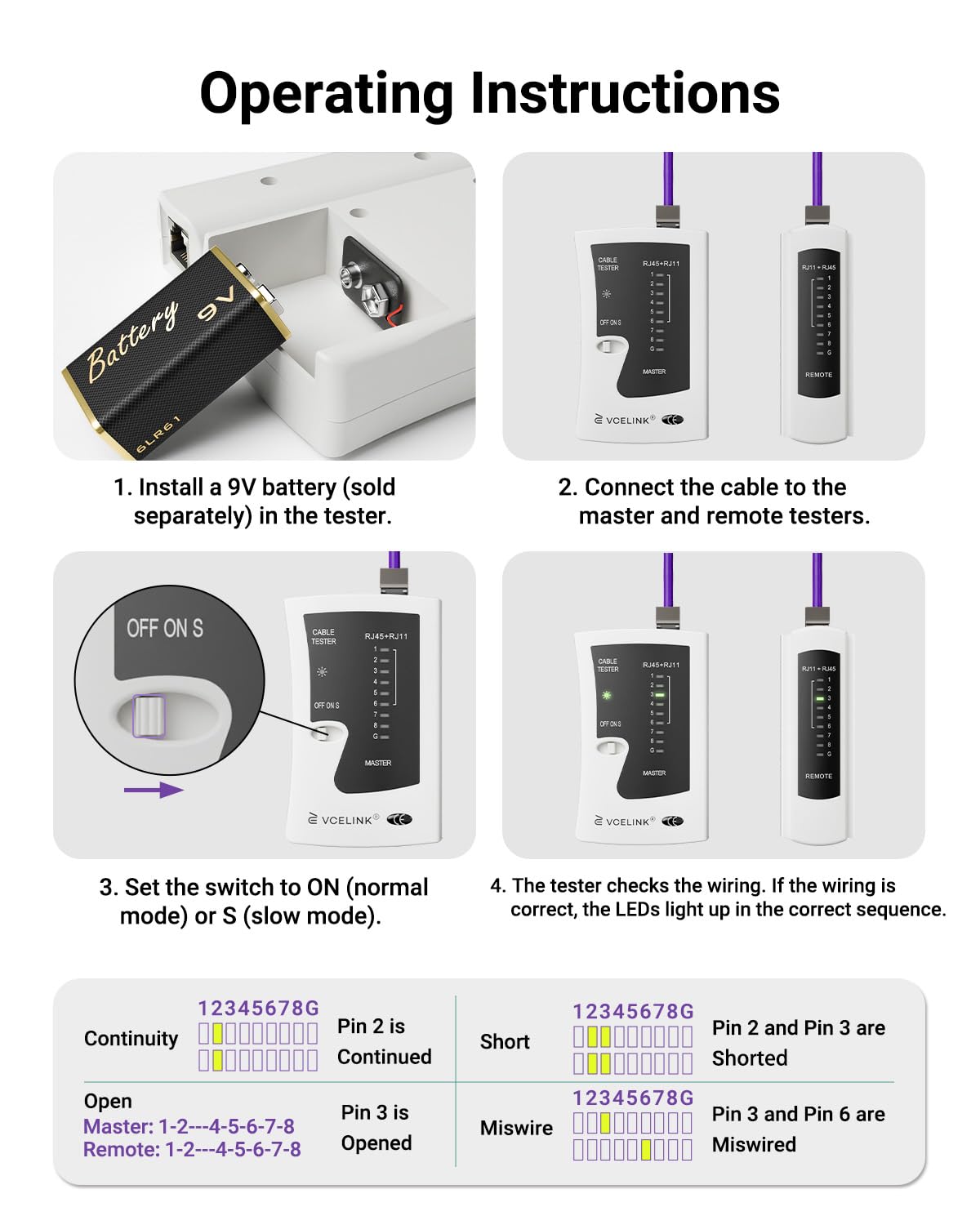VCELINK Network Cable Tester, RJ45 Ethernet Cable Tester for Cat6/Cat5/Cat7 LAN Cable & RJ11 Phone Cable