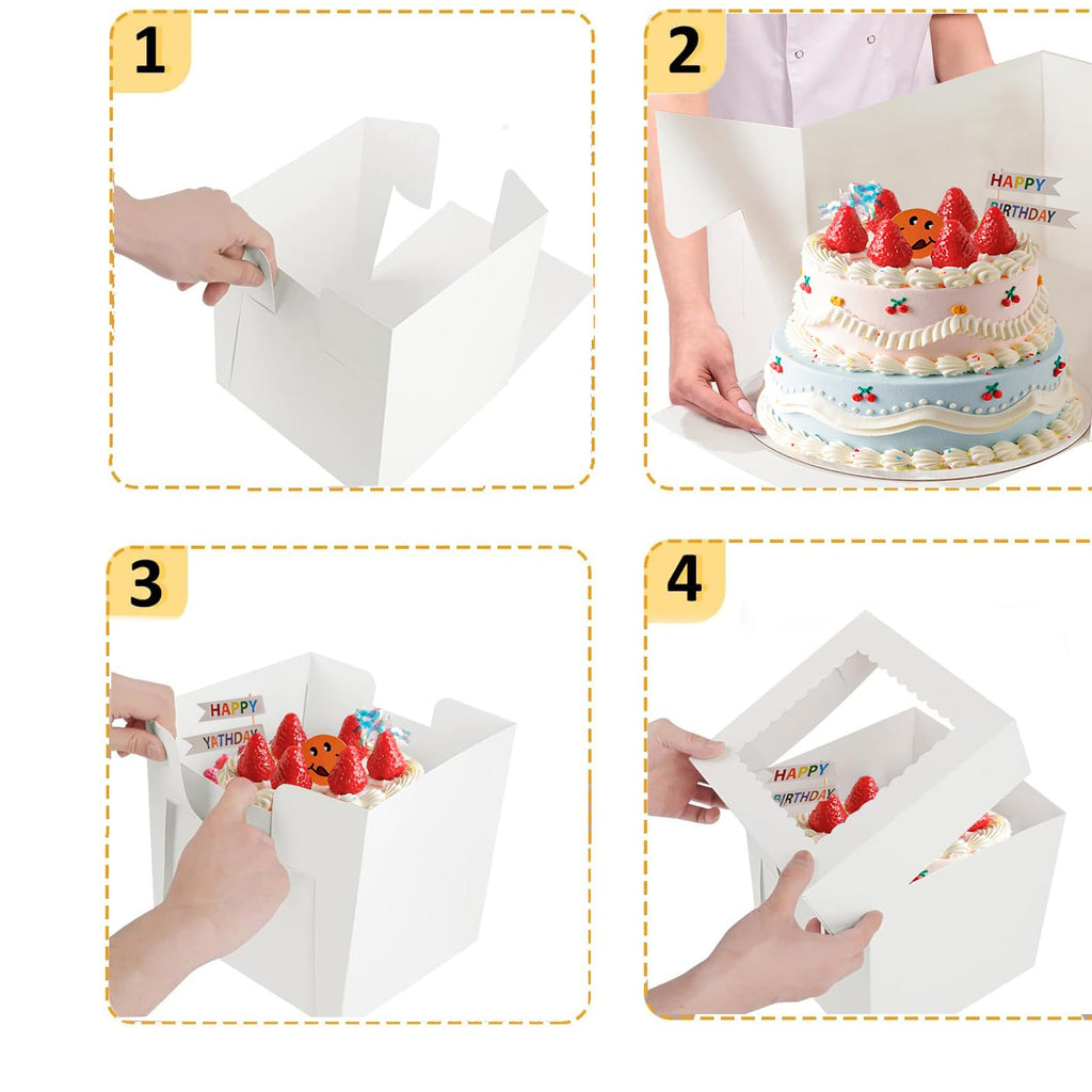 Packpal 20Pack 12x12x6 Cake Boxes with Boards, 10Pcs Cake Boxes & 10Pcs Cake Boards, Sturdy White Packaging for Transporting & Displaying Cakes, Desserts, and Mothers day