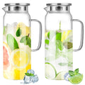 2 Pack Glass Water Pitcher, 2 L Glass Pitcher with Lid and Handle, Clear Iced Tea Pitcher Glass Milk Pitcher Heat Resistant Water Jug Juice Pitcher for Fridge Beverage Carafe