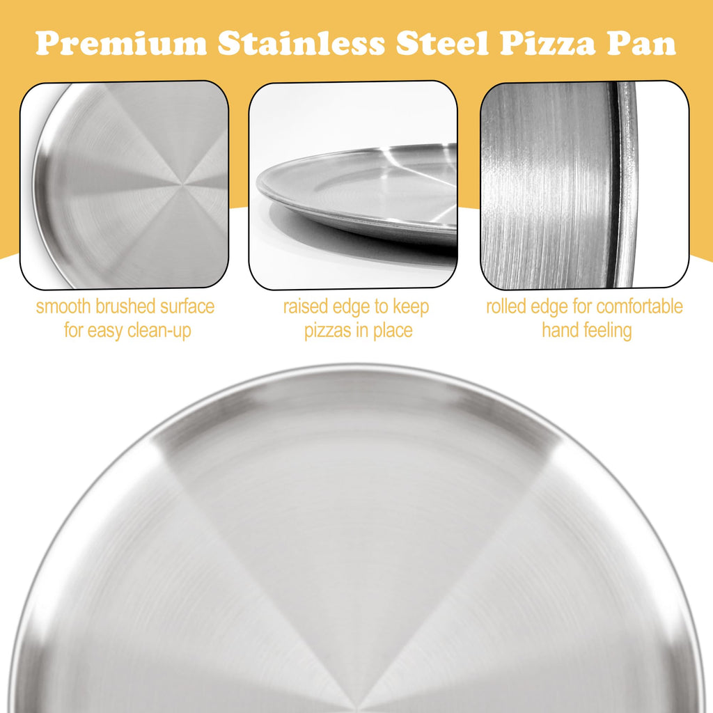 AWTBDP 12 Inch Pizza Pan Set of 2 for Oven, Non-Stick Stainless Steel Pizza Tray, Sturdy Non-Toxic Round Pizza Pans for Cookie Pizza Pie Cake, Dishwasher Safe & Easy Clean