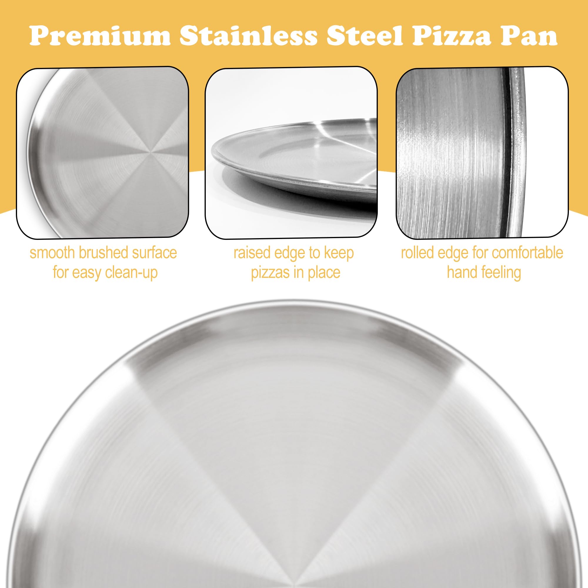 AWTBDP 12 Inch Pizza Pan Set of 2 for Oven, Non-Stick Stainless Steel Pizza Tray, Sturdy Non-Toxic Round Pizza Pans for Cookie Pizza Pie Cake, Dishwasher Safe & Easy Clean