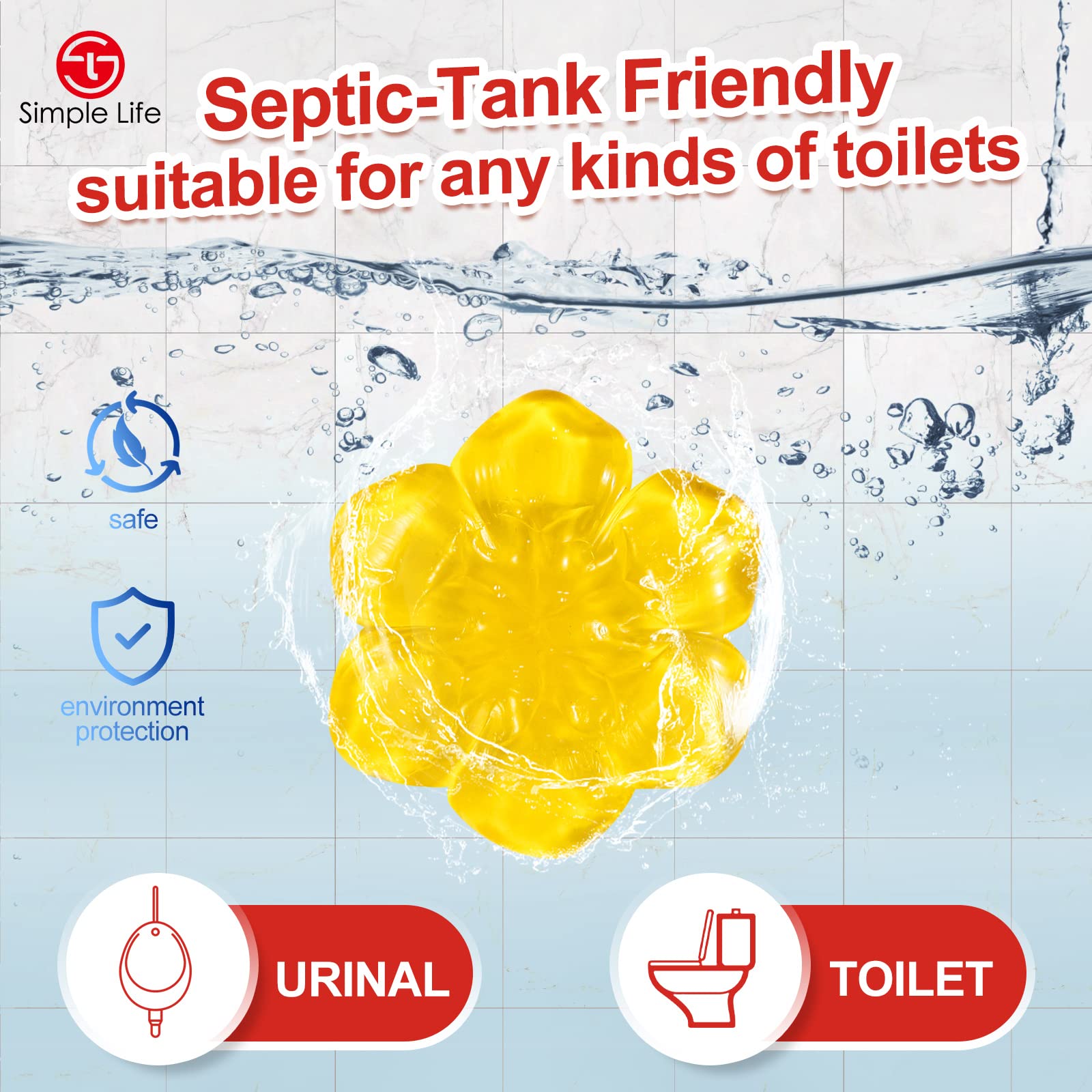 Simple Life Fresh Flower Stamp Toilet Gels, Variety Pack, Stops Limescale and Stains with Air Freshening Scent, Deodorizing Clean (32 Count (Pack of 1), Blue & Yellow)