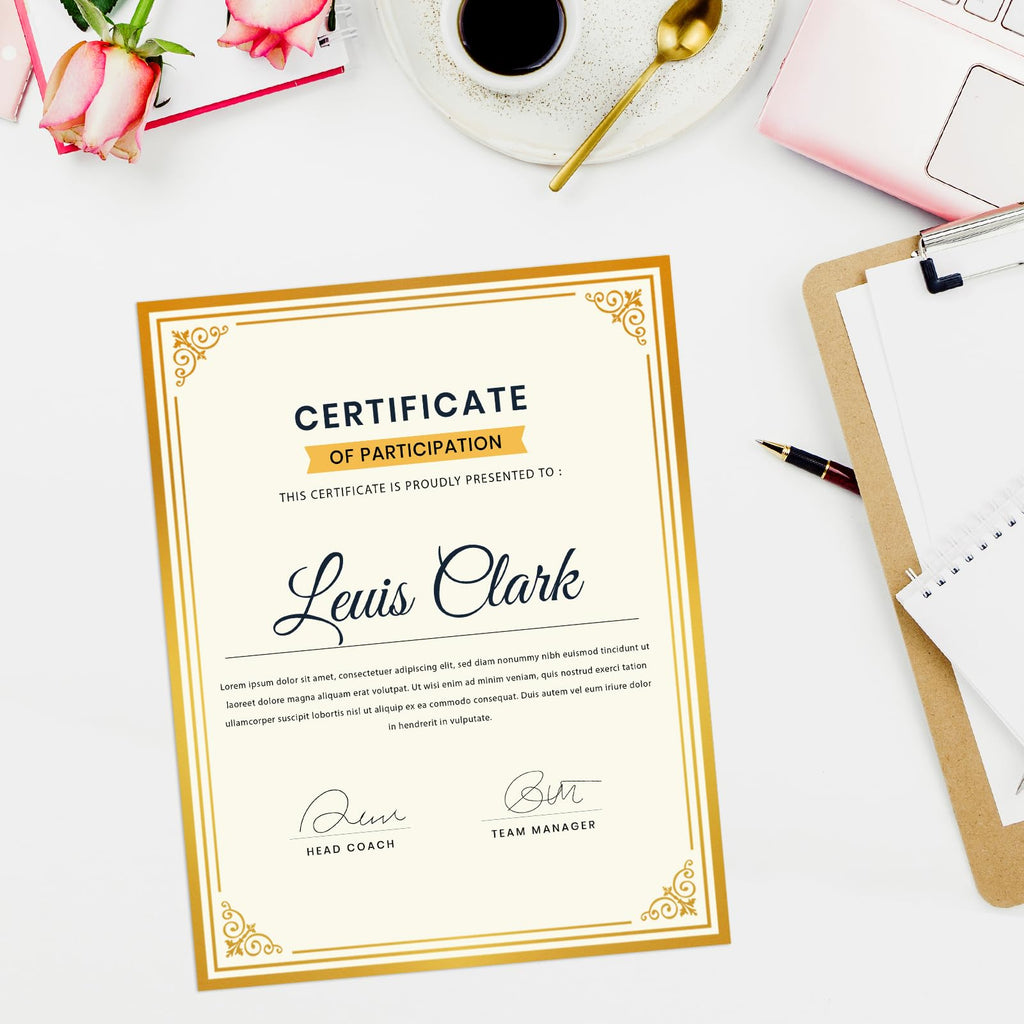 suituts 50 Sheets Certificate Paper Gold Foil Award Paper, 8.5X11 Inch Certificate Printer Paper, 180 GSM Blank Diploma Paper for Graduation, Achievement Awards (Ivory)