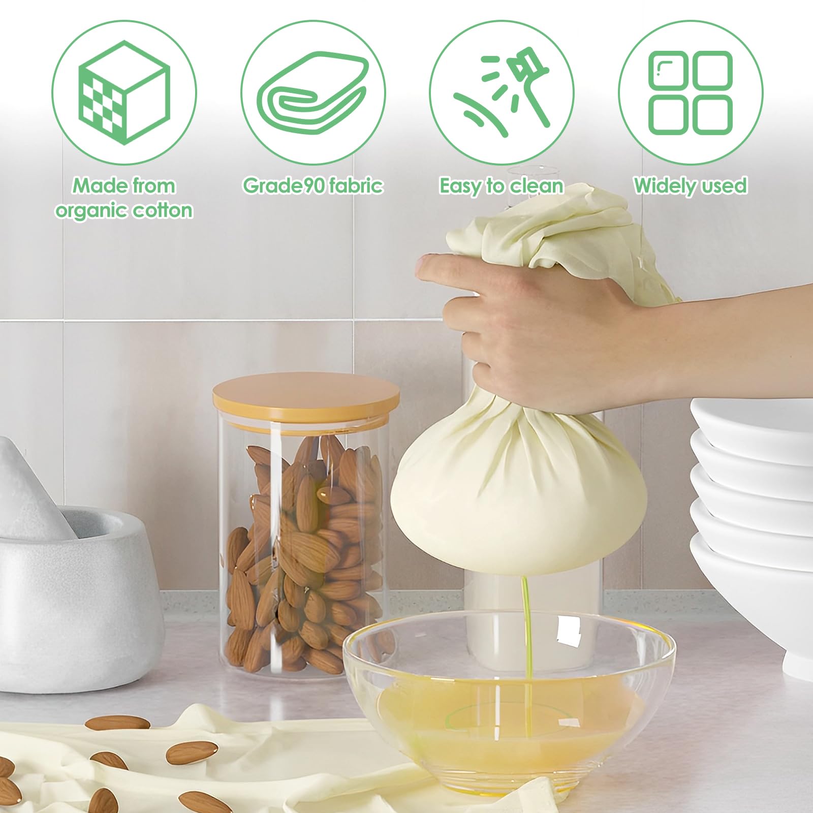12Pcs Cheese Cloths, 100% Unbleached Organic Cotton with Closed Edges, 20x20 inch Reusable Organic Cheesecloth, Ultra Fine Muslin Cloth for Straining, Cooking, Cheesemaking, Baking