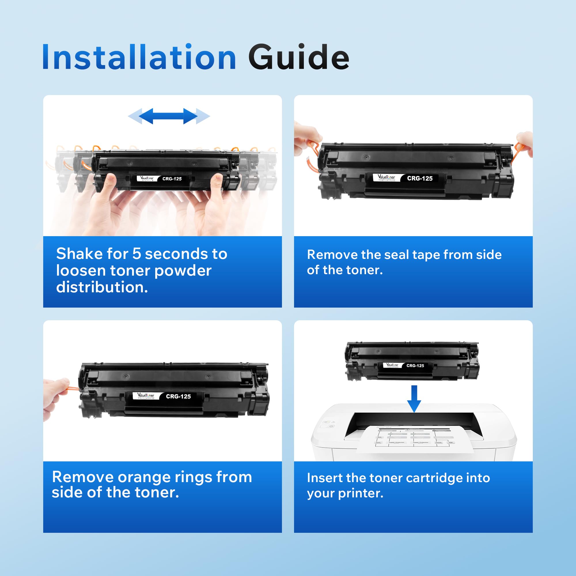 Valuetoner Compatible Black 125 Toner Cartridge Replacement for Canon 125 CRG 125 3484B001AA for ImageClass MF3010 LBP6030w LBP6000 LBP6000B LBP6020 LBP6020B LBP6018 LBP6018W LBP6018L LBP6040 Printer