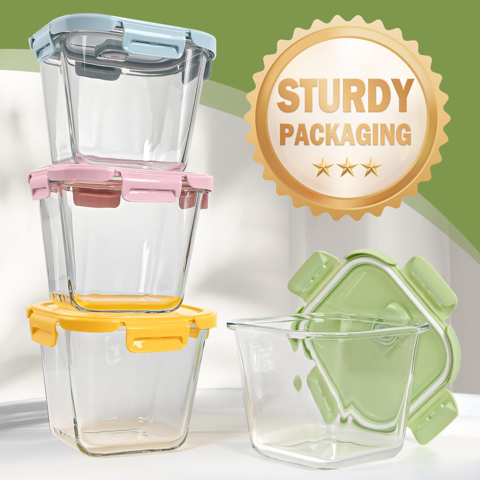 Glass Container Food Storage 32 oz, 4 Cup Overnight Oats Jar, Oven & Microwave Safe Deli Containers with Lids, Freezer Containers for Kitchen, Take Out and To Go, Soup Containers for Food Prep, 4 Pack