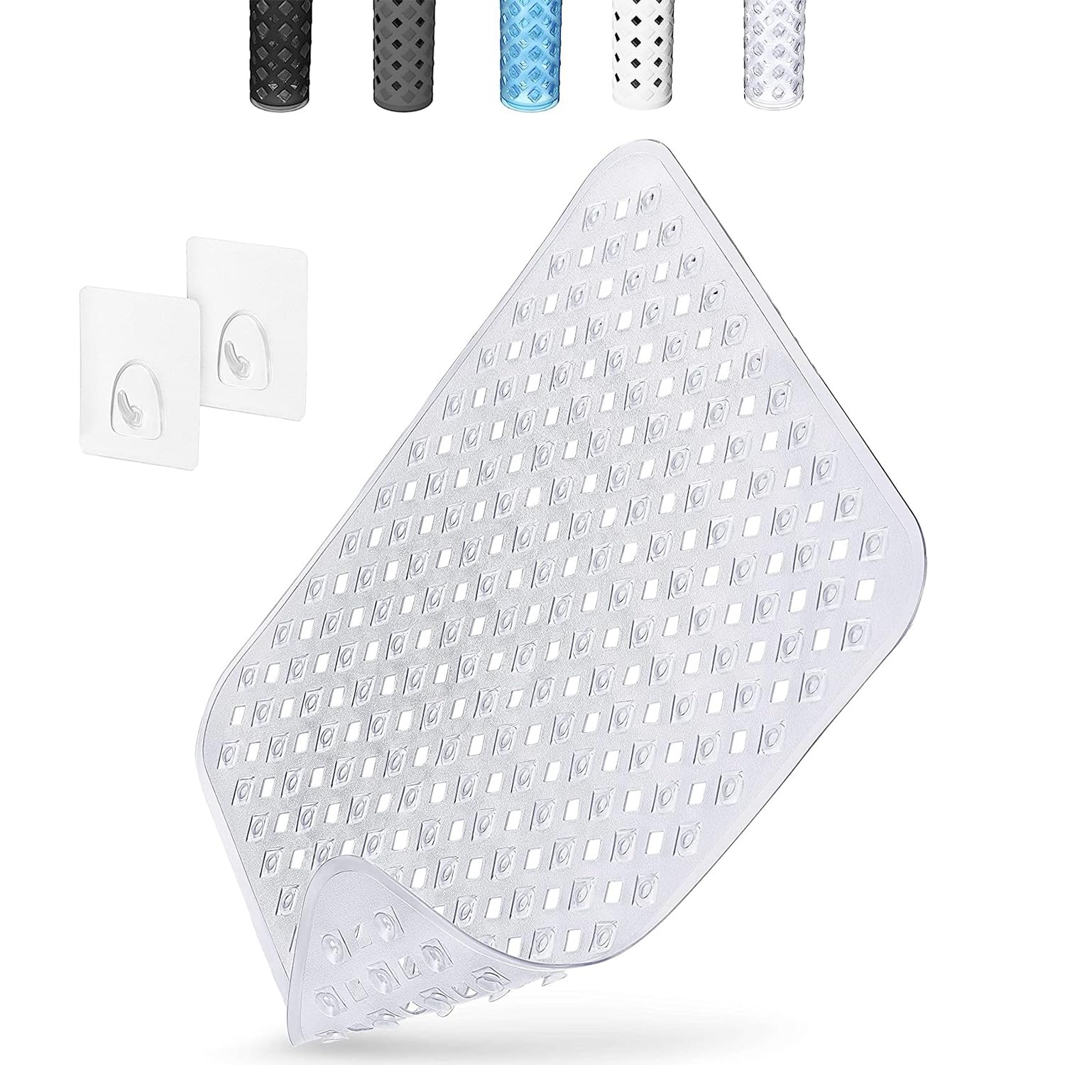 Non Slip Shower Mat Square: Mildew Resistant Shower Anti Slip Mat with Drain Holes - 165 Suction Cups Shower Floor Anti Slip Mat for Stall