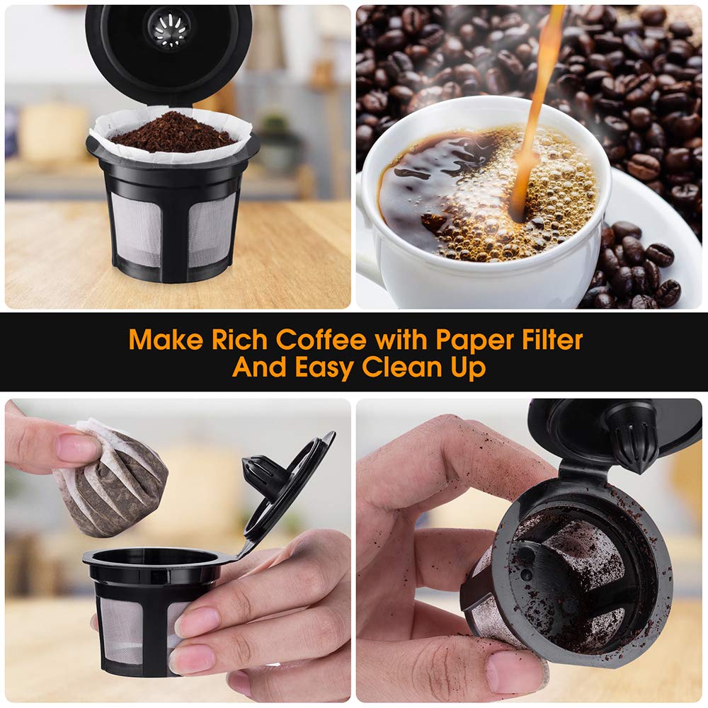 Paper Filters for Reusable K Cups, 500 PCS Disposable Paper Coffee Filters with 4 Reusable K Cups for Keurig 1.0 and 2.0 Brewers