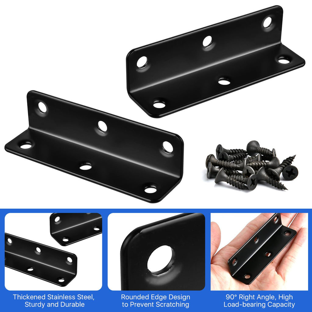 Worldity 15 Pcs Corner Brace, 3.15 x 0.78 Inch Black L Bracket, Stainless Steel Corner Bracket with 90 Pcs Screws, 90 Degree Black Angle Bracket for Wooden Furniture, Shelf, Bed, Desk, Chair