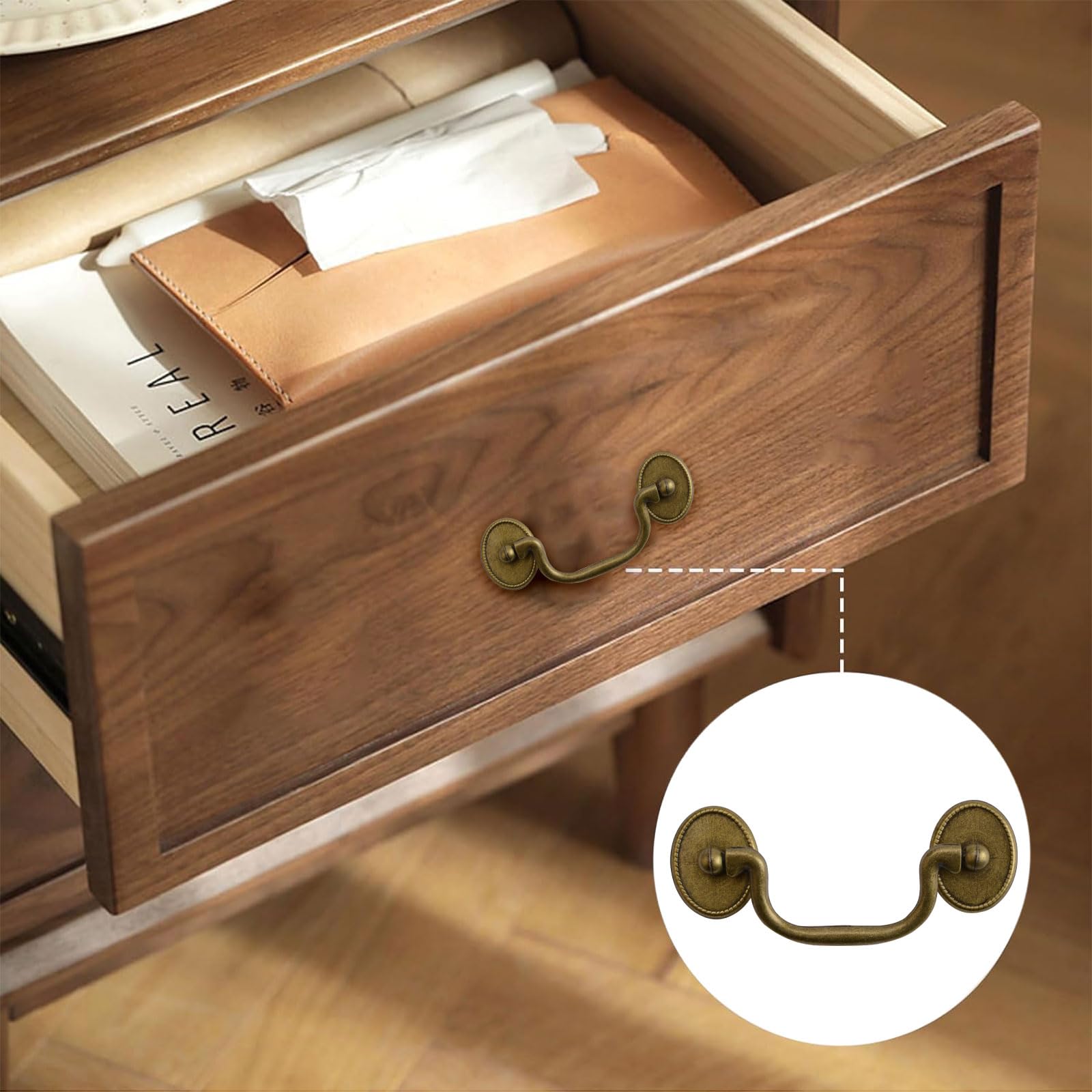 INCREWAY Drop Bail Handle Pulls, 6PCS Antique Drawer Pulls Handles Furniture Door Pull Cabinet Pull Handles Hardware for Kitchen Cabinet Dresser