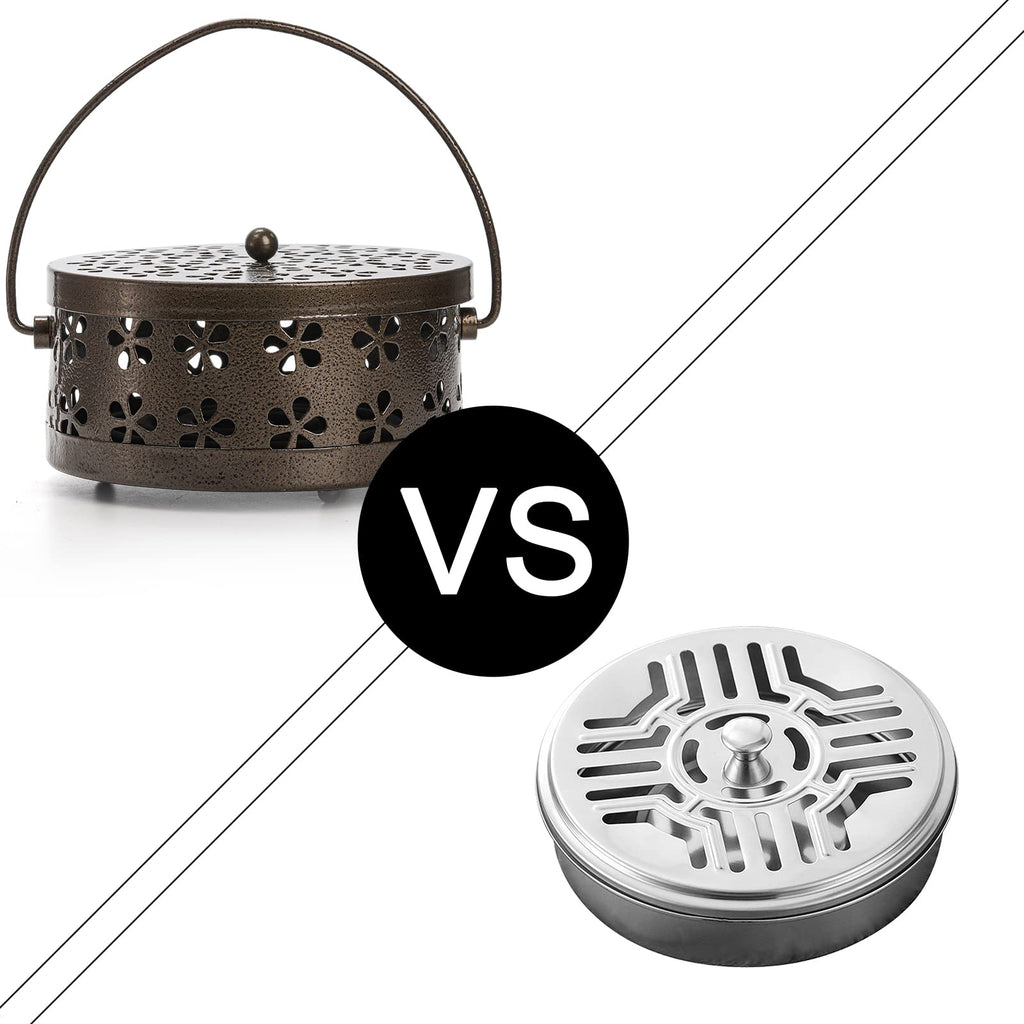 ZENFUN 2 Pack Iron Coil Holders with Lid and Handle, Bronze Incense Coil Burner with Lid, Retro Portable Coil Holder for Camp Use, Indoor, Outdoor, Fireproof, 5.7 Inches Diameter