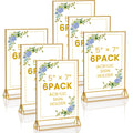 6 Pack Acrylic Gold Sign Holder, 5 x 7 Inch Clear Double Sided Picture Frame, Table Menu Display Stand Flyer Holder for Table Numbers, Photos, Restaurant, Wedding, Office (5 x 7 Inch)