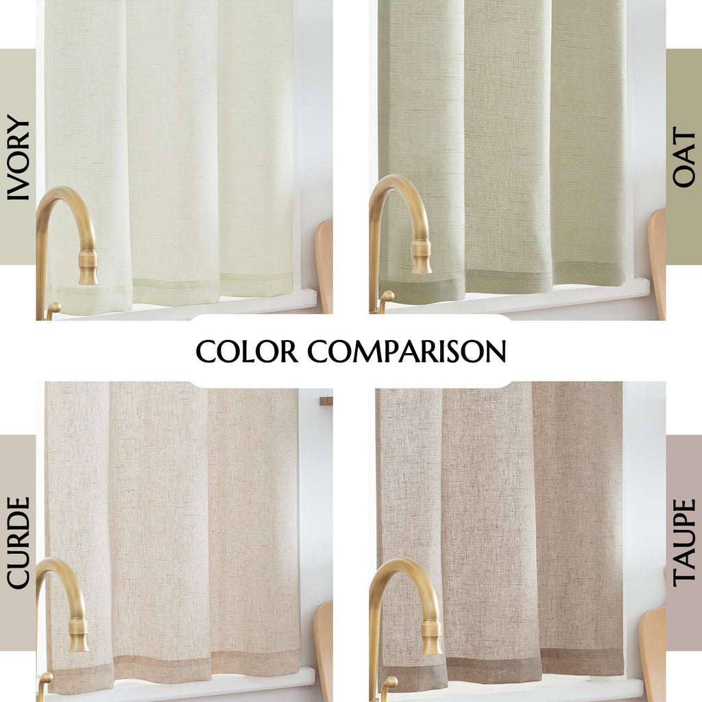 JINCHAN Tier Curtains Linen Textured Small Cafe Curtain Long Curtains for Kitchen Window Treatment Set 24 Inches 2 Panels Crude